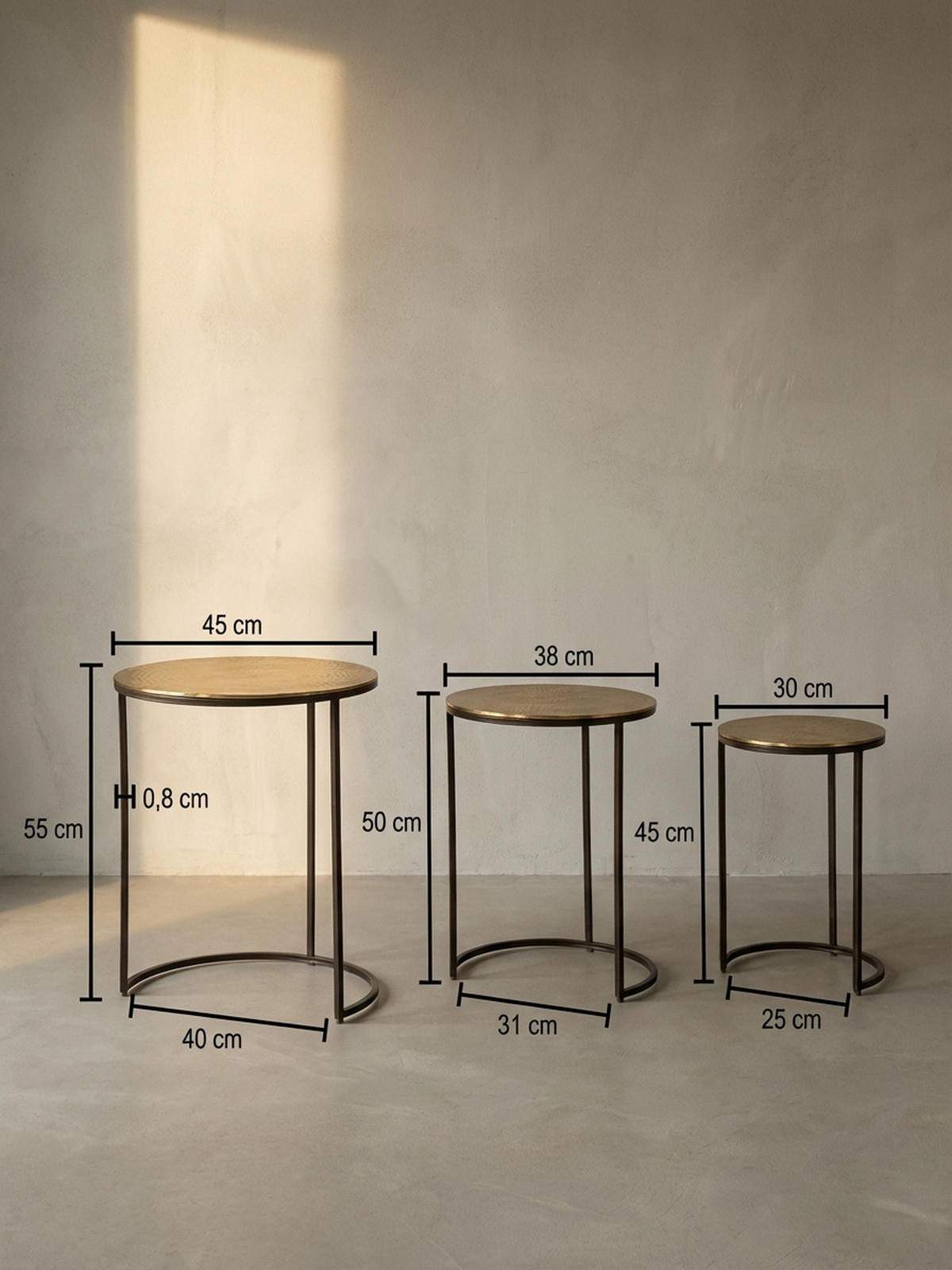 SATZTISCH Set – 3-teilig Rund Aluminium Gold Schwarz - Goldfarben/Schwarz, Metall (45/45/55cm) - KADIMA DESIGN