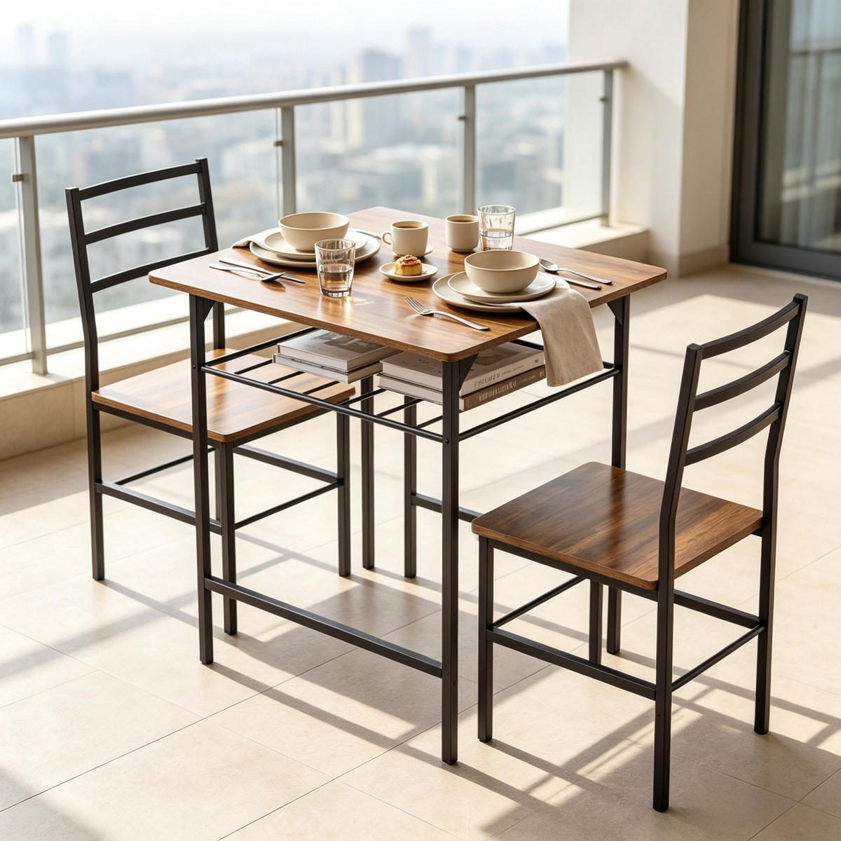 ESSGRUPPE DE-39313 80/50 cm Tisch mit 2 Stühlen Rustikalbraun - Braun, Metall (80/78/50cm) - ComfortXL