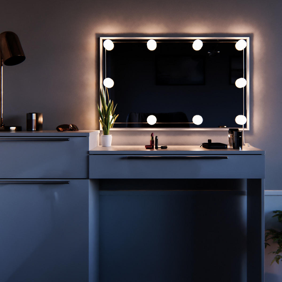 SCHMINKTISCH Lilli Weiß 135 cm mit LED Beleuchtung - Weiß, Holzwerkstoff (135/90/39cm) - Vicco