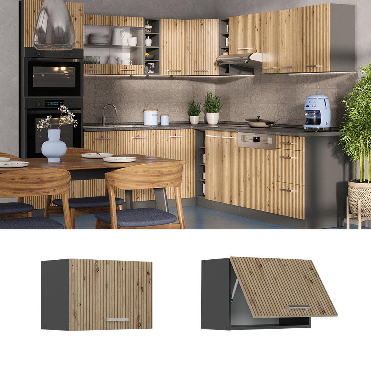 DULAP DE PERETE R-Line Stejar artizanal 60 cm Plat - stejar Artisan/antracit, compozit lemnos (60/40/31cm) - Vicco
