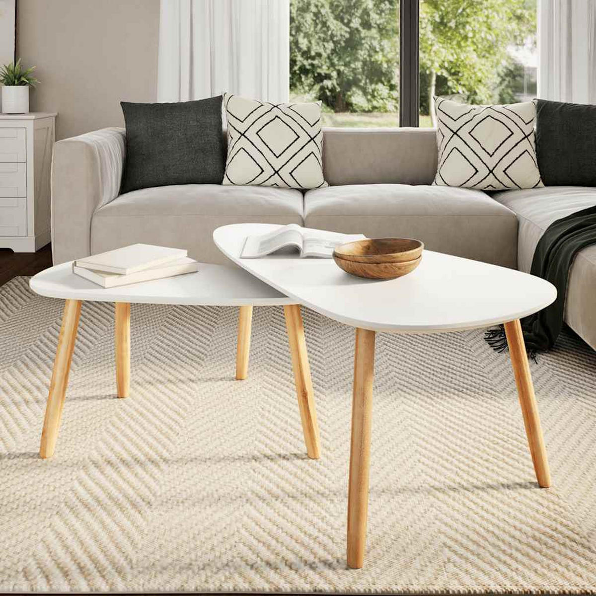 2-TLG. Couchtisch-Set Massivholz Kiefer Weiß - Weiß, Holz (100/50/40cm) - furnicato