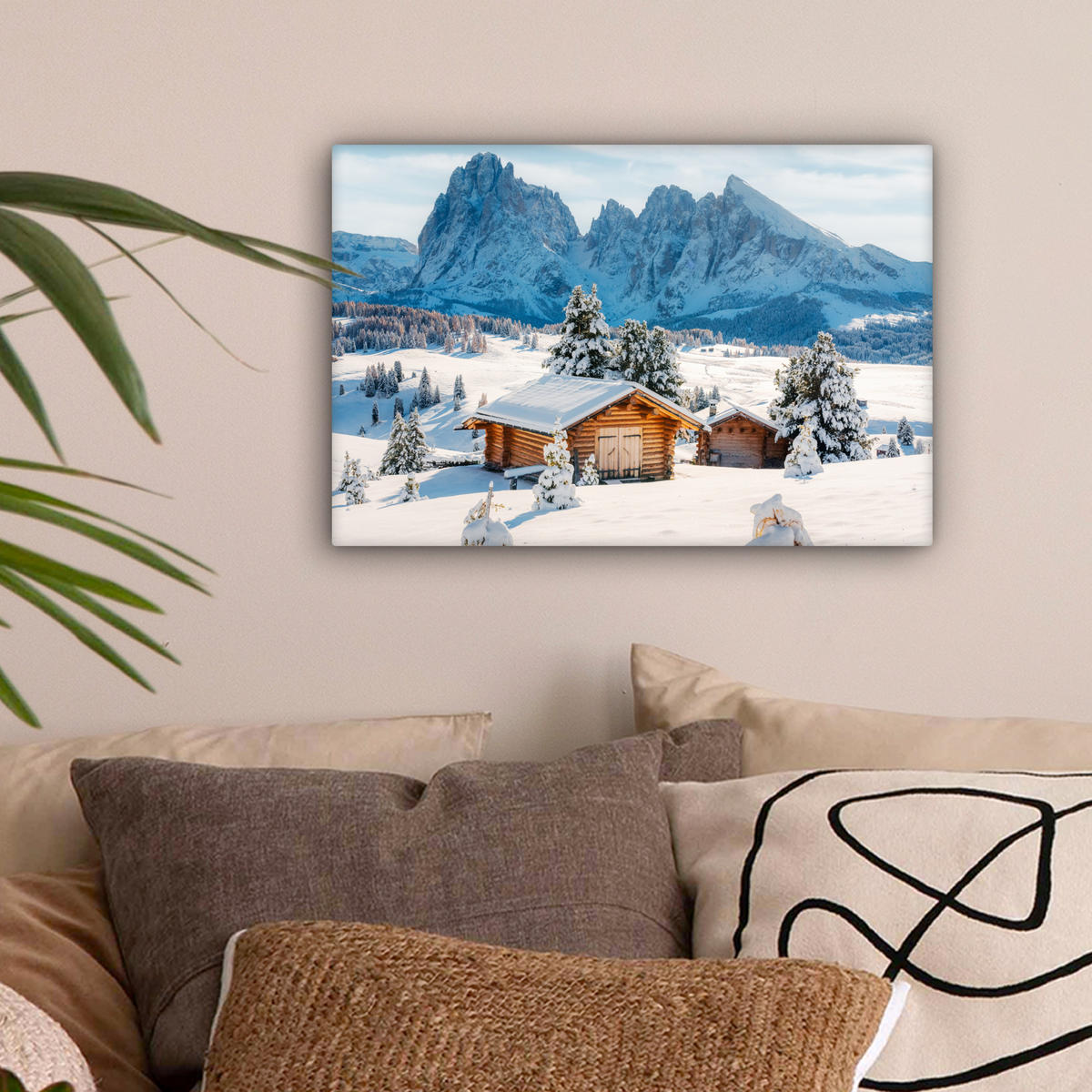 LEINWANDBILD Winter - Hütte - Berge - Aussicht - Schnee Deko Schlafzimmer 30x20 cm - Eichefarben, Textil (30/20cm) - MuchoWow