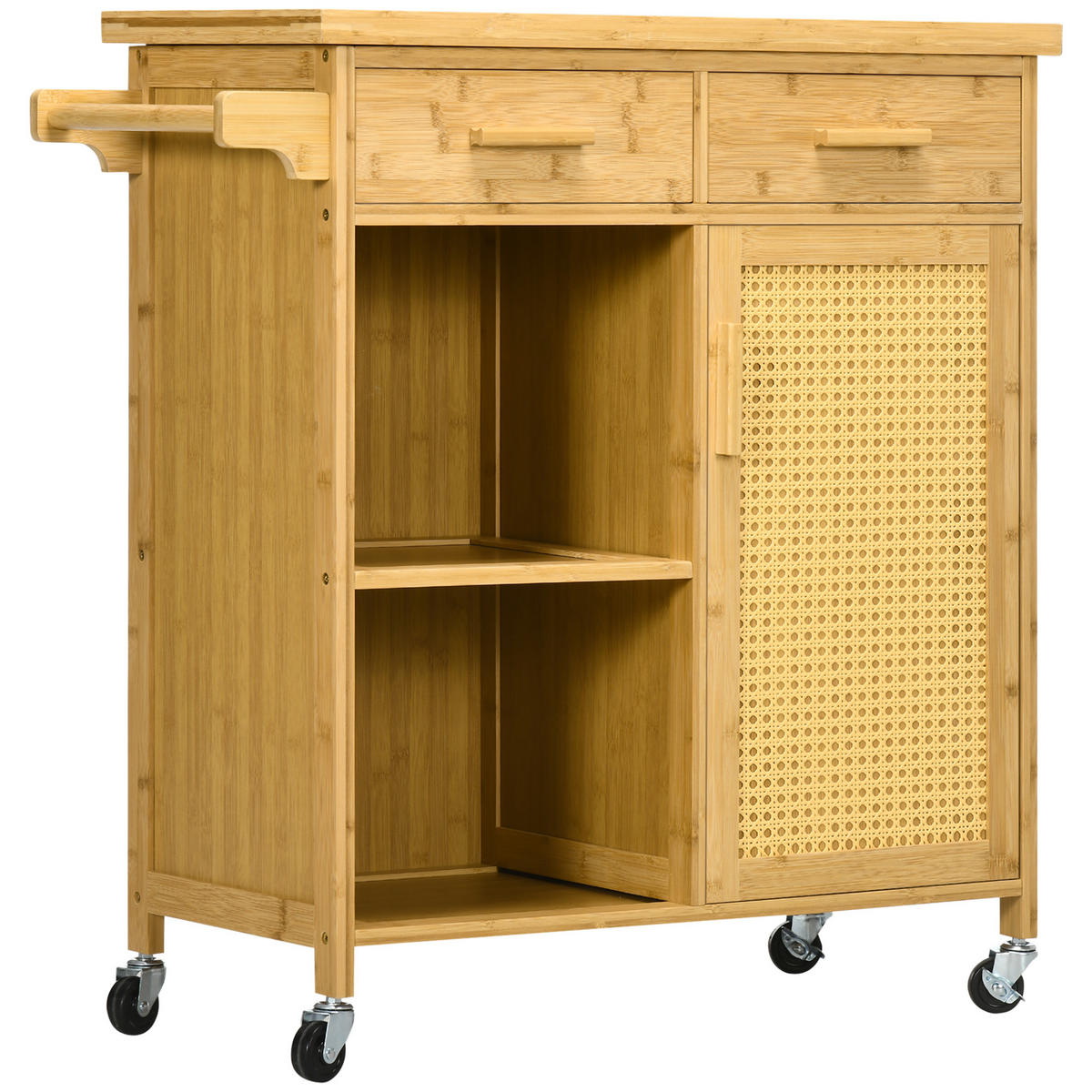 KÜCHENWAGEN DE-10593 2 Schubladen und Schrank & Regale Natur - Naturfarben, Naturmaterialien (36/85/84cm) - ComfortXL