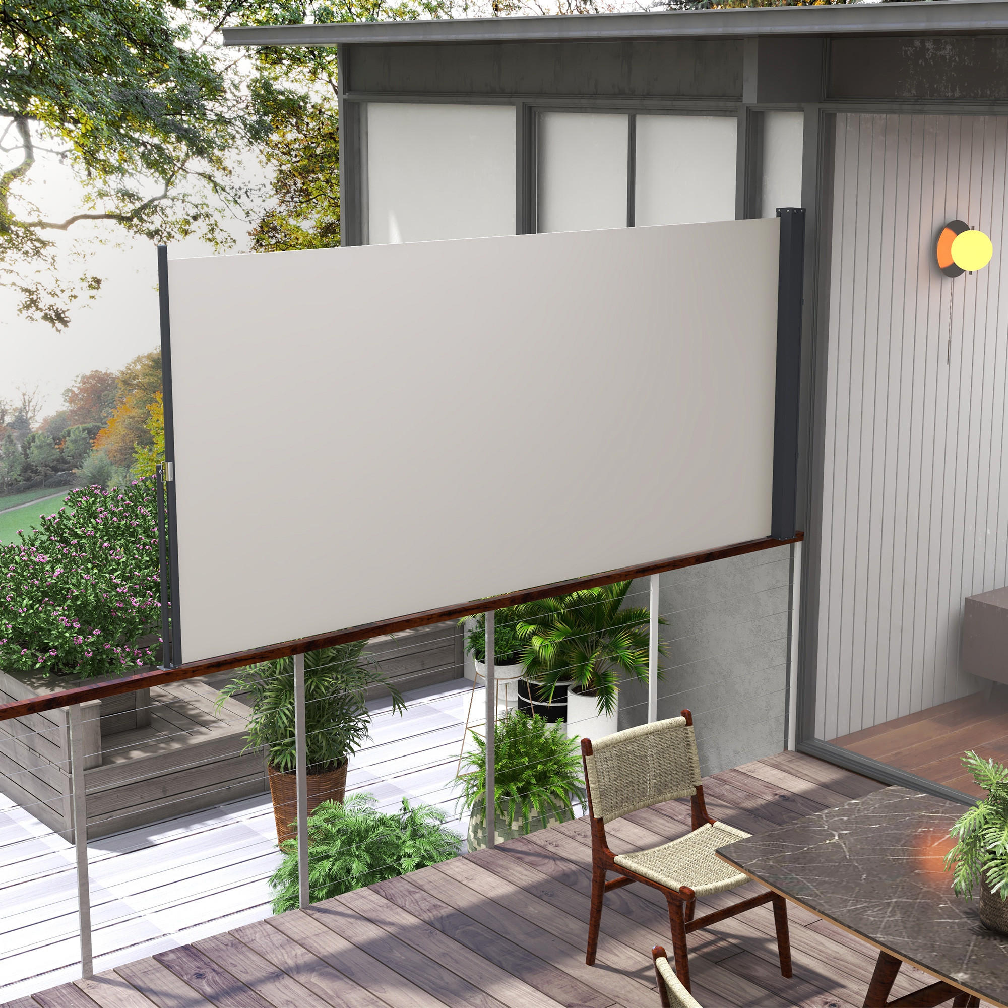 SEITENMARKISE, Hellgrau, 300L x 100H cm/300L x 140H cm, Polyesterstoff, Metall - Hellgrau, Kunststoff (140/140cm) - Outsunny