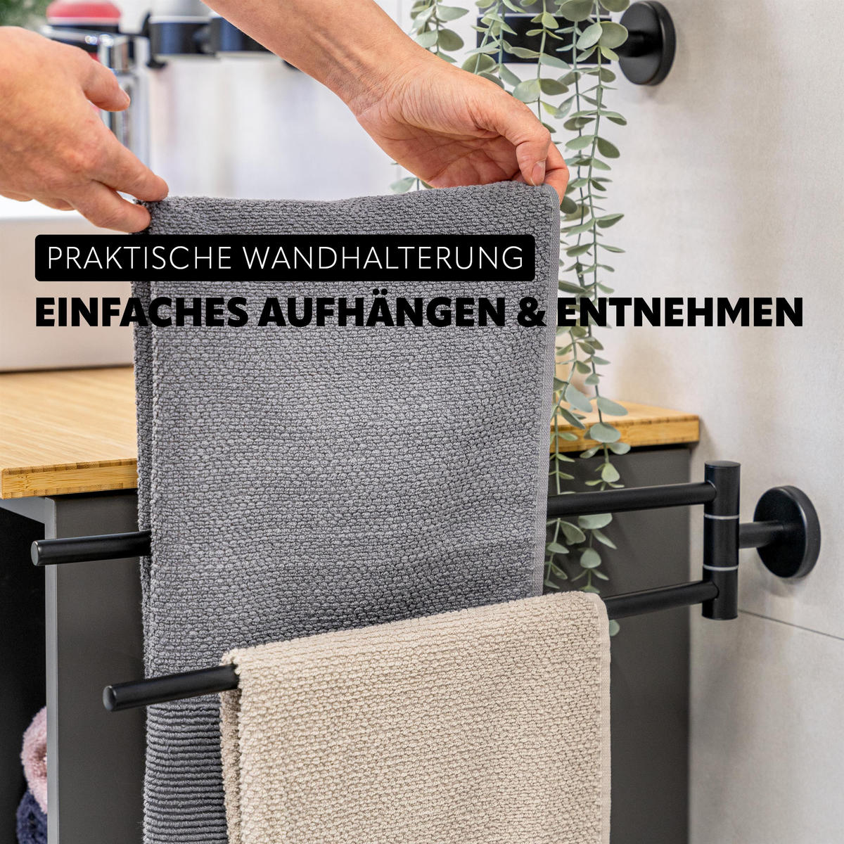 HANDTUCHSTANGE PIAZZA BLACK, schwarz, Edelstahl - Schwarz, Kunststoff (5.8/10/50cm) - bremermann