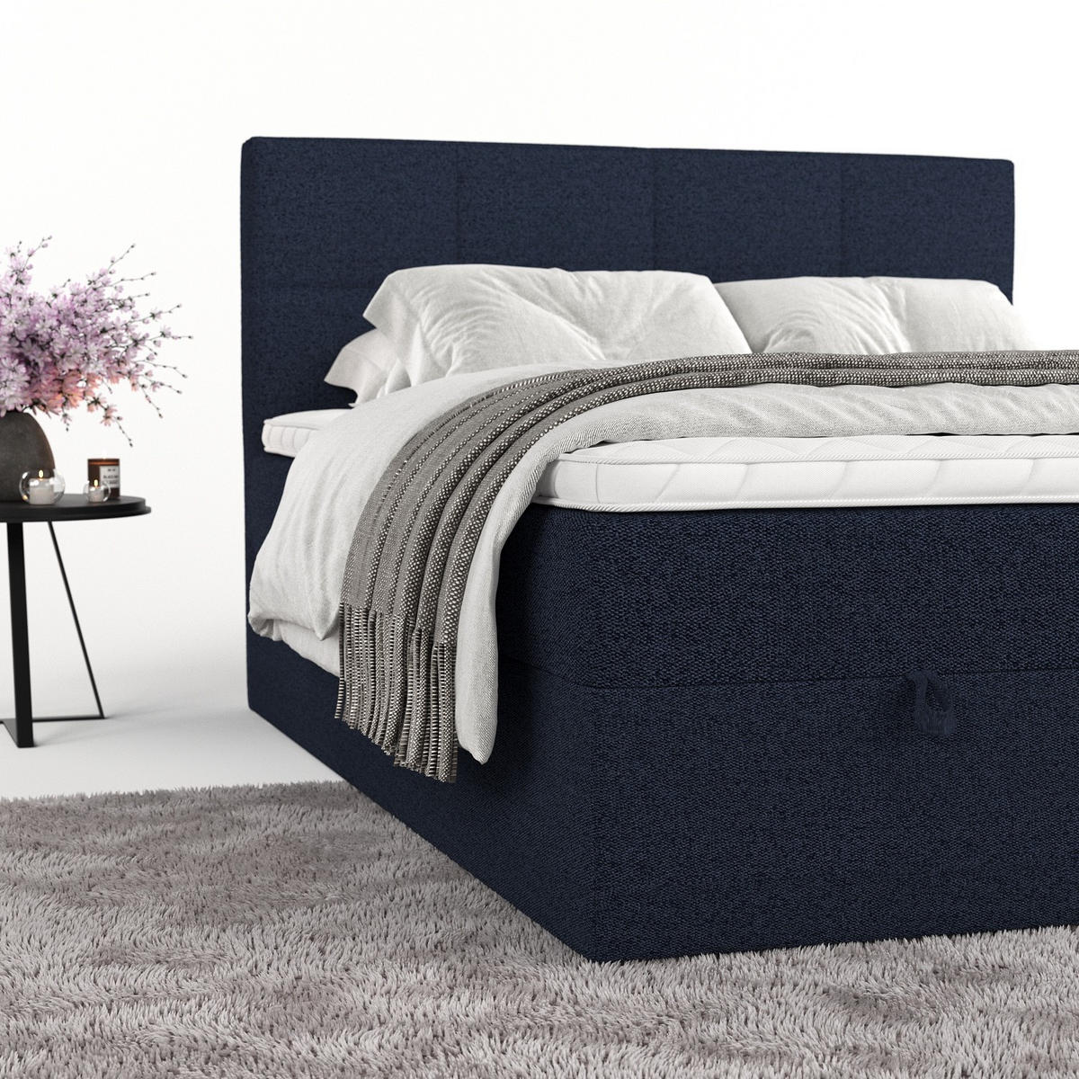 BOXBETT Velto 160/200 cm Marineblau im Riva Stoff - Schwarz/Dunkelblau, Holz/Holzwerkstoff (160/200cm) - AltaBeds