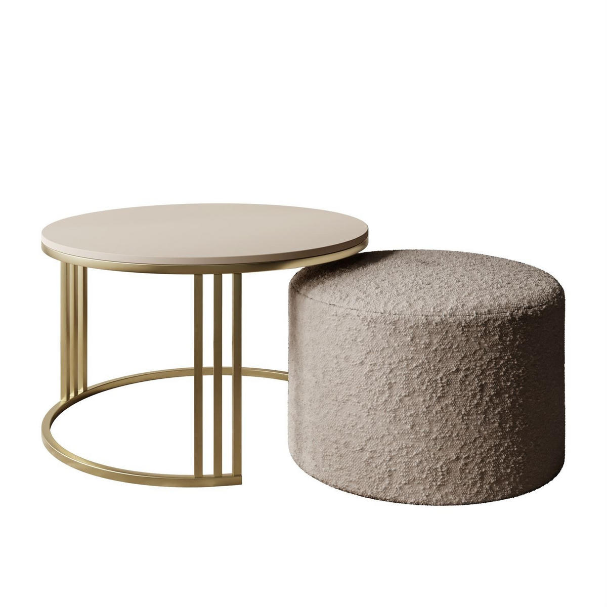 COUCHTISCH mit Hocker LORI MAT gebürstetes Gold/Kaschmir matt/Coral 50 - Kaschmir, Metall (70/70/49cm) - Lookway