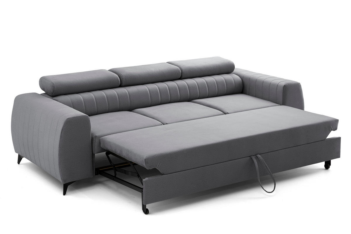 3-SITZER-SOFA PIERO mit Schlaffunktion 125x195 Velours Grau - Schwarz/Grau, Holz/Textil (260/90/100cm) - Muffo