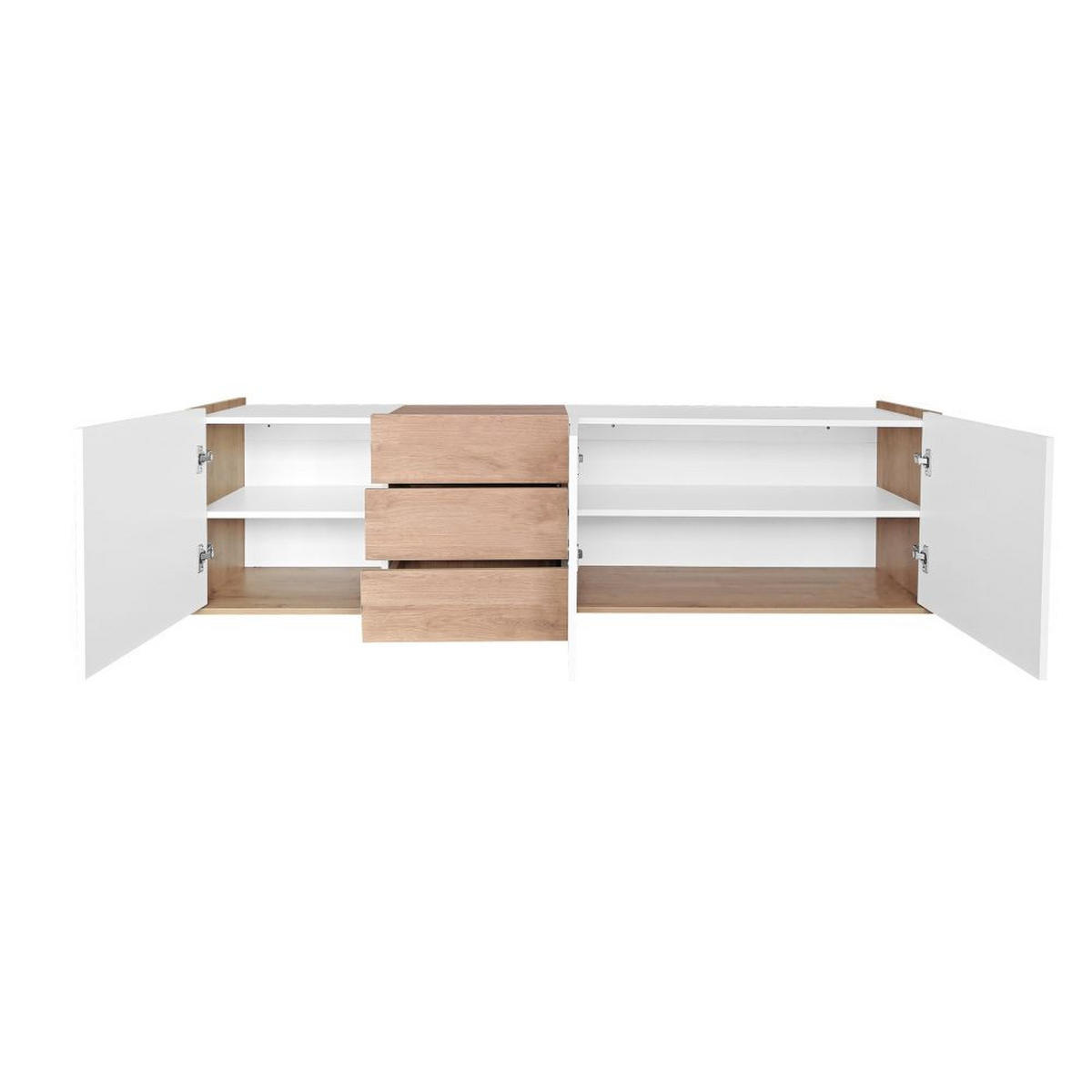 TV-SCHRANK mit drei Schubladen und Drei Türen, Weiß und Holzfarbe - Weiß, Holz (35/47/171.5cm) - KOMHTOM