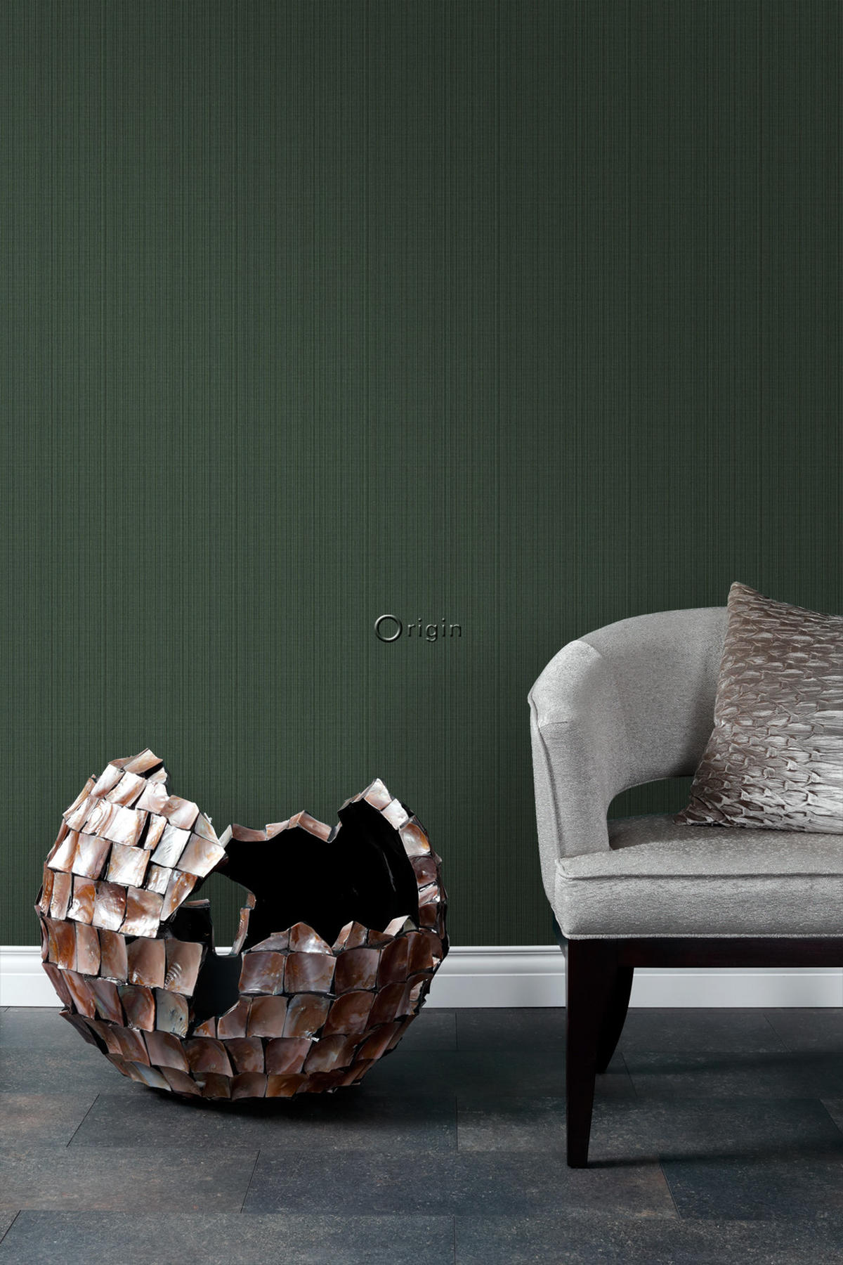 TAPETE Gewebeoptik 53 cm x 10.05 m - Grün, Papier (53/1000cm) - Origin Wallcoverings