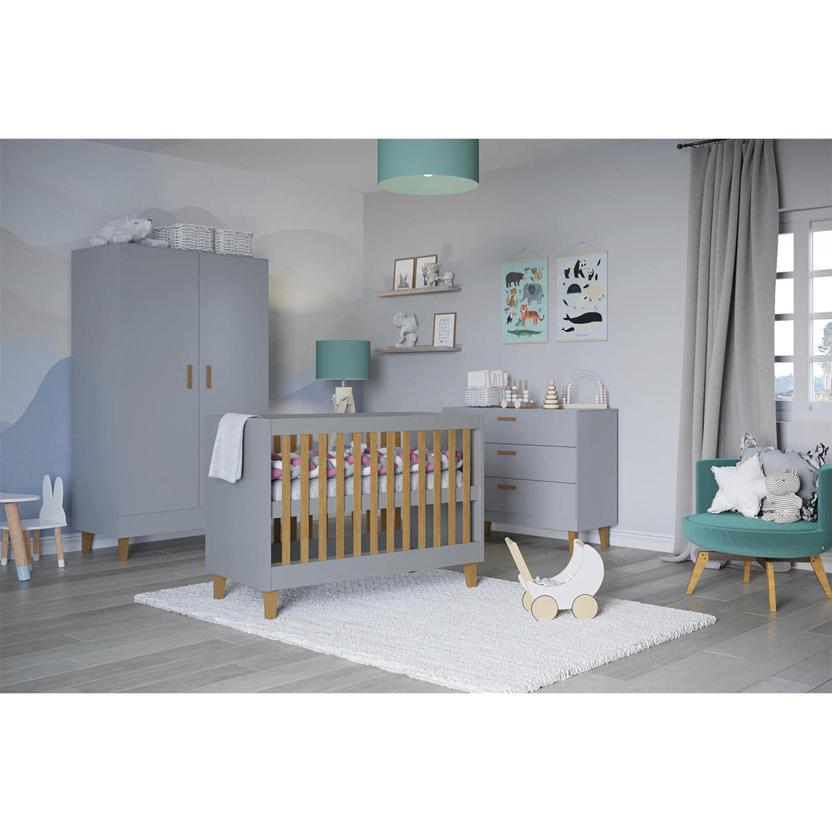 SOBA ZA BEBE 3-dijelniKubi Sivi - siva, drvni materijal (66/90/124cm) - Petits-meubles