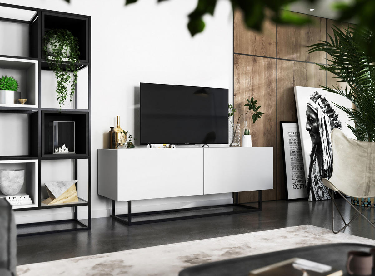 TV-SCHRANK Enjoy Weiß matt mit Metallrahmen 120 cm - Schwarz/Weiß, Holzwerkstoff/Metall (120/46/35cm) - Meble Lindner