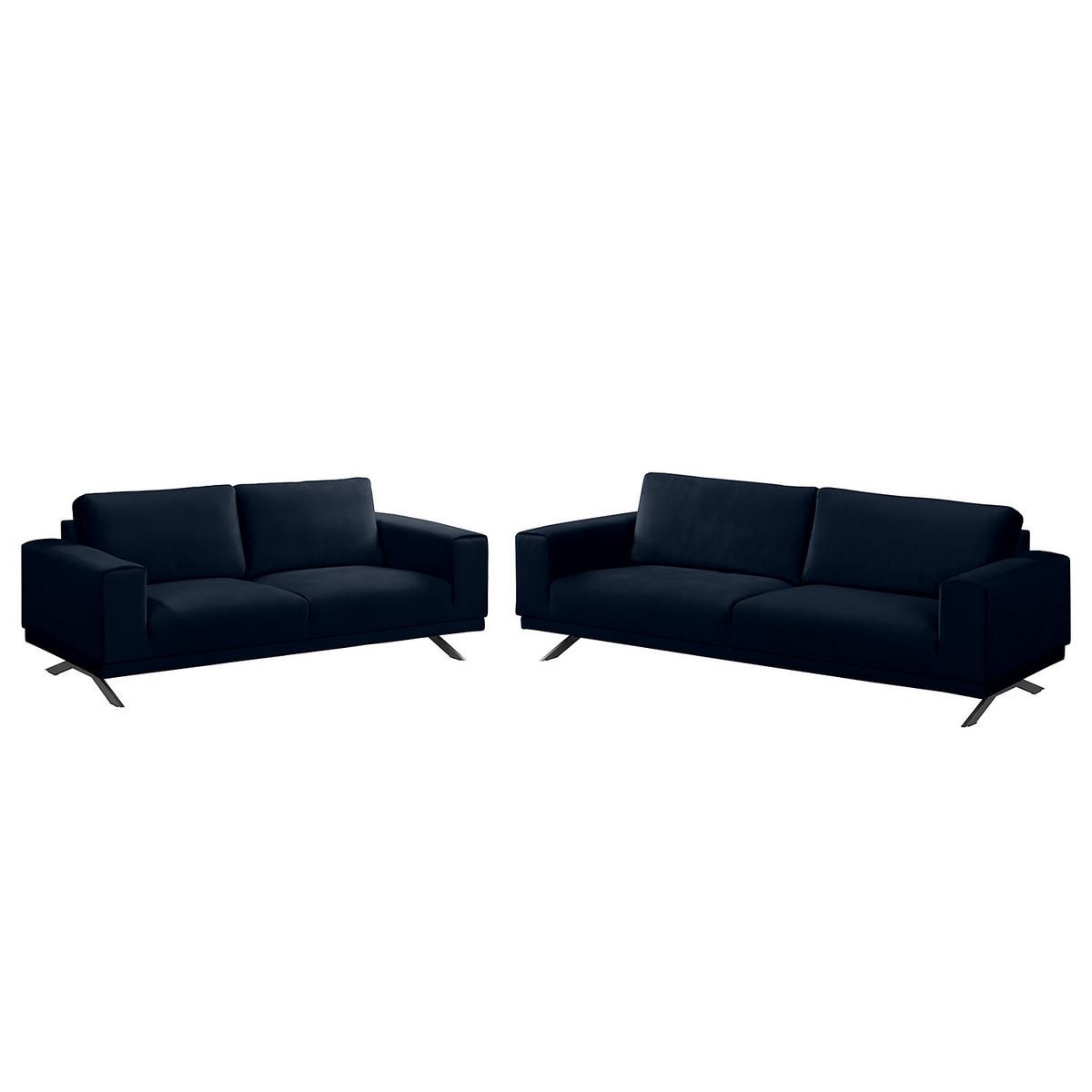 POLSTERGARNITUR (3-2) - Samt - Dunkelblau, Textil (1/1/1cm) - home24