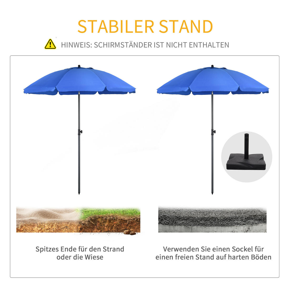 SONNENSCHIRM, Polyester, Stahl, Blau - Blau, Metall (180/180cm) - Outsunny