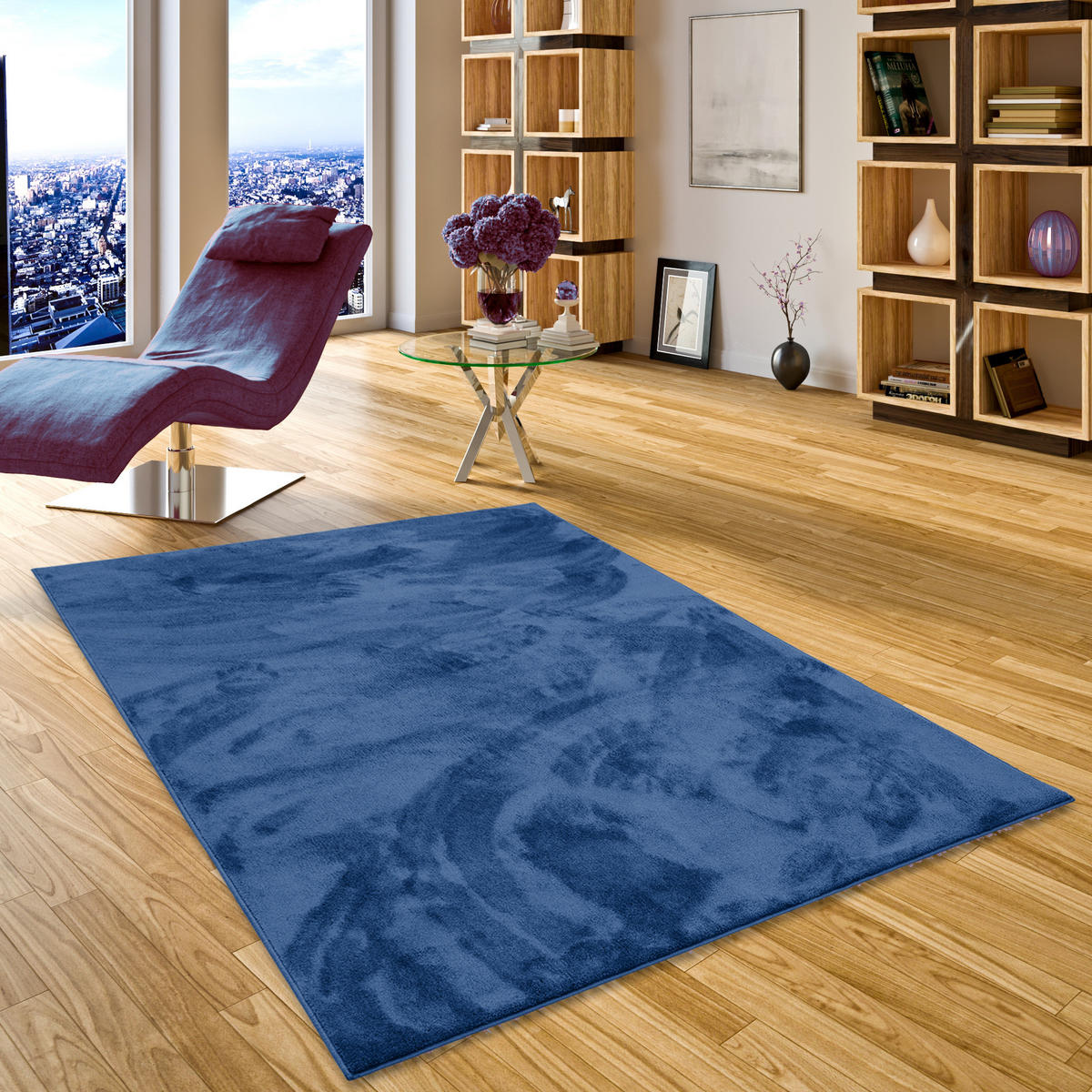 LUXUS SUPER SOFT HOCHFLOR LANGFLOR TEPPICH DELUXE - Dunkelblau, Textil (80/160cm) - Snapstyle