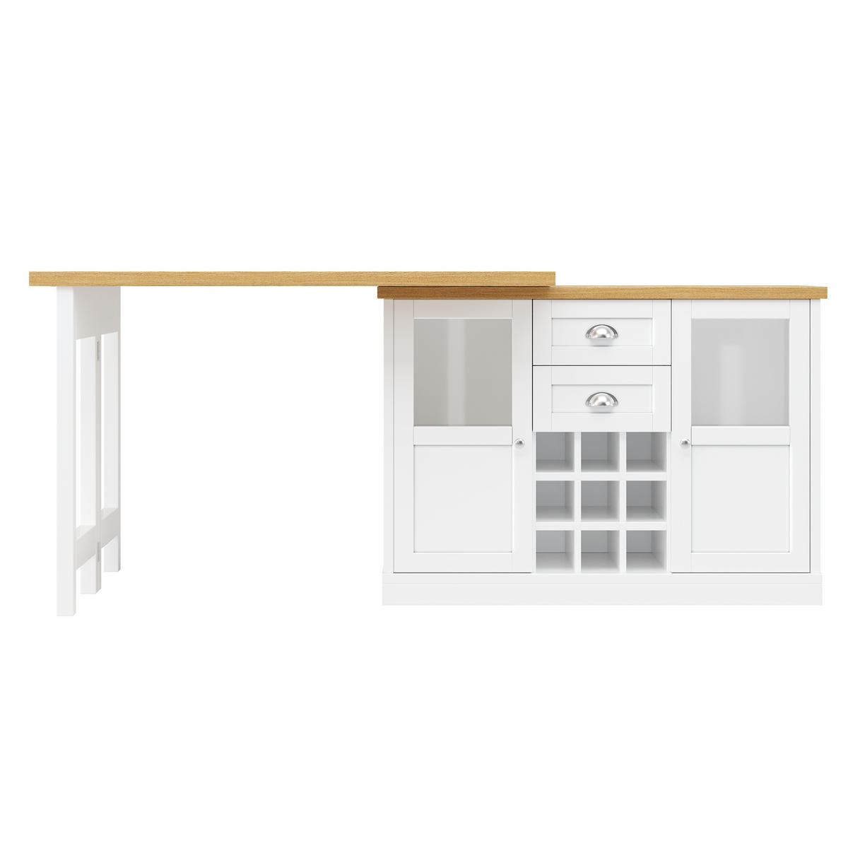 ESSTISCH Ausziehbar 120–197cm 360° LED Stauraum Weinregal - Weiß, Holzwerkstoff (40/120/72cm) - FLIEKS