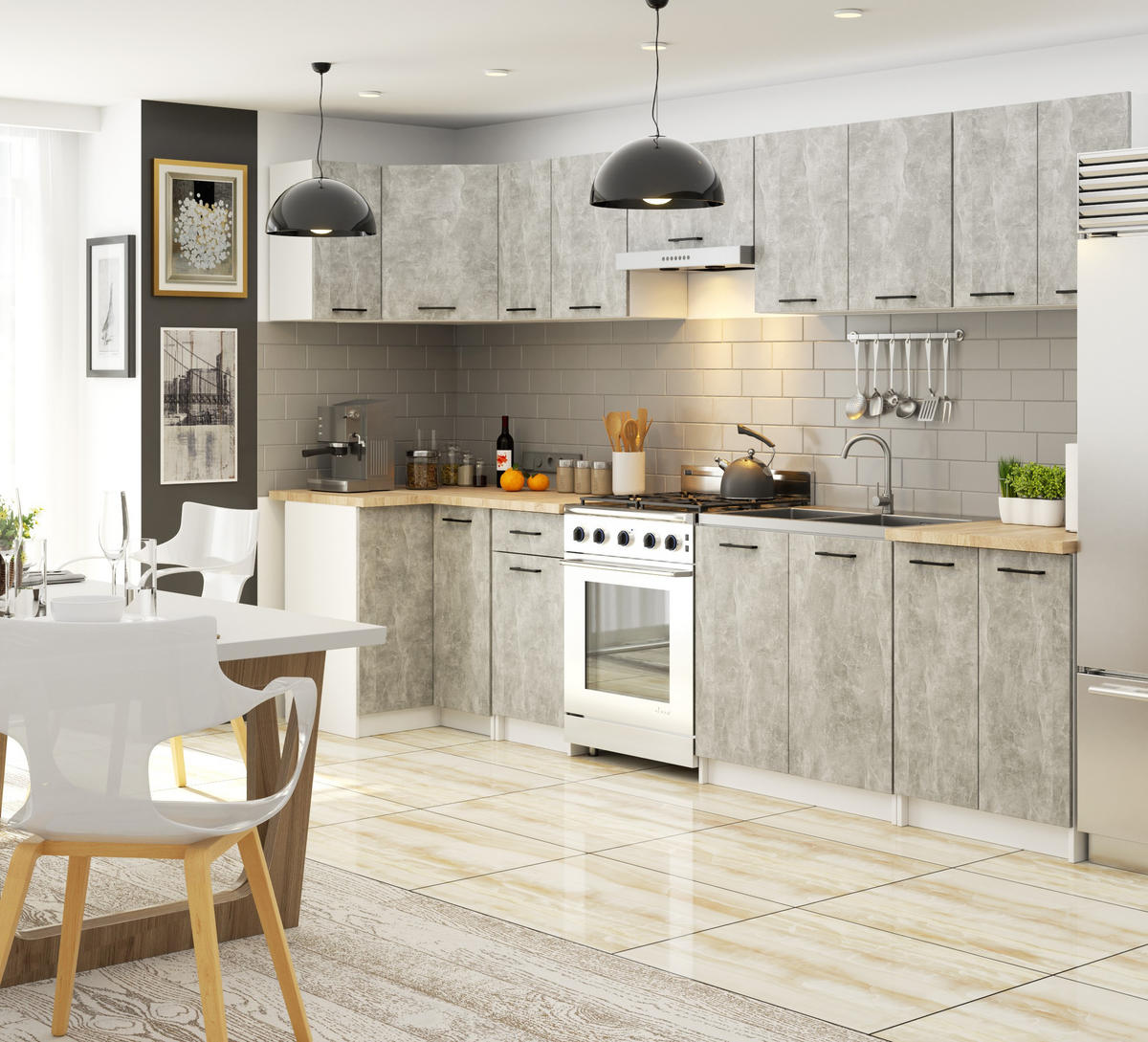 HÄNGESCHRANK Weiß, Beton 58/30/30 - Hellgrau/Weiß, Holzwerkstoff (30/58/30cm) - RAUMHIRSCH FURNITURE