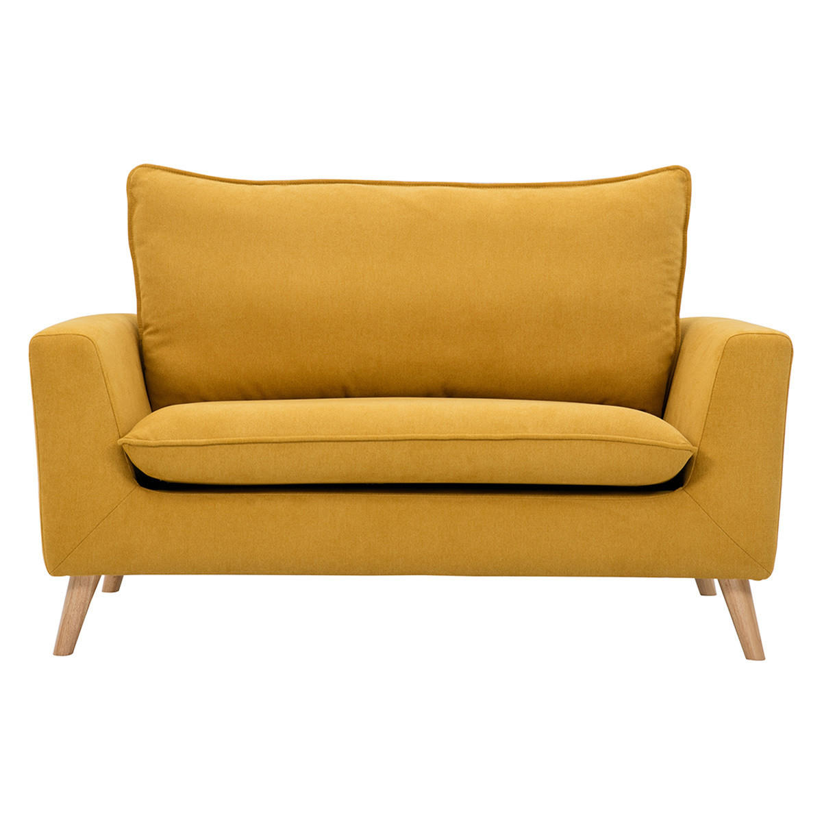 SOFA Skandinavisch Senfgelber Stoff Samteffekt Helles Holz 2-Sitzer JONAS - Gelb, Textil (129/82.5/81cm) - Miliboo