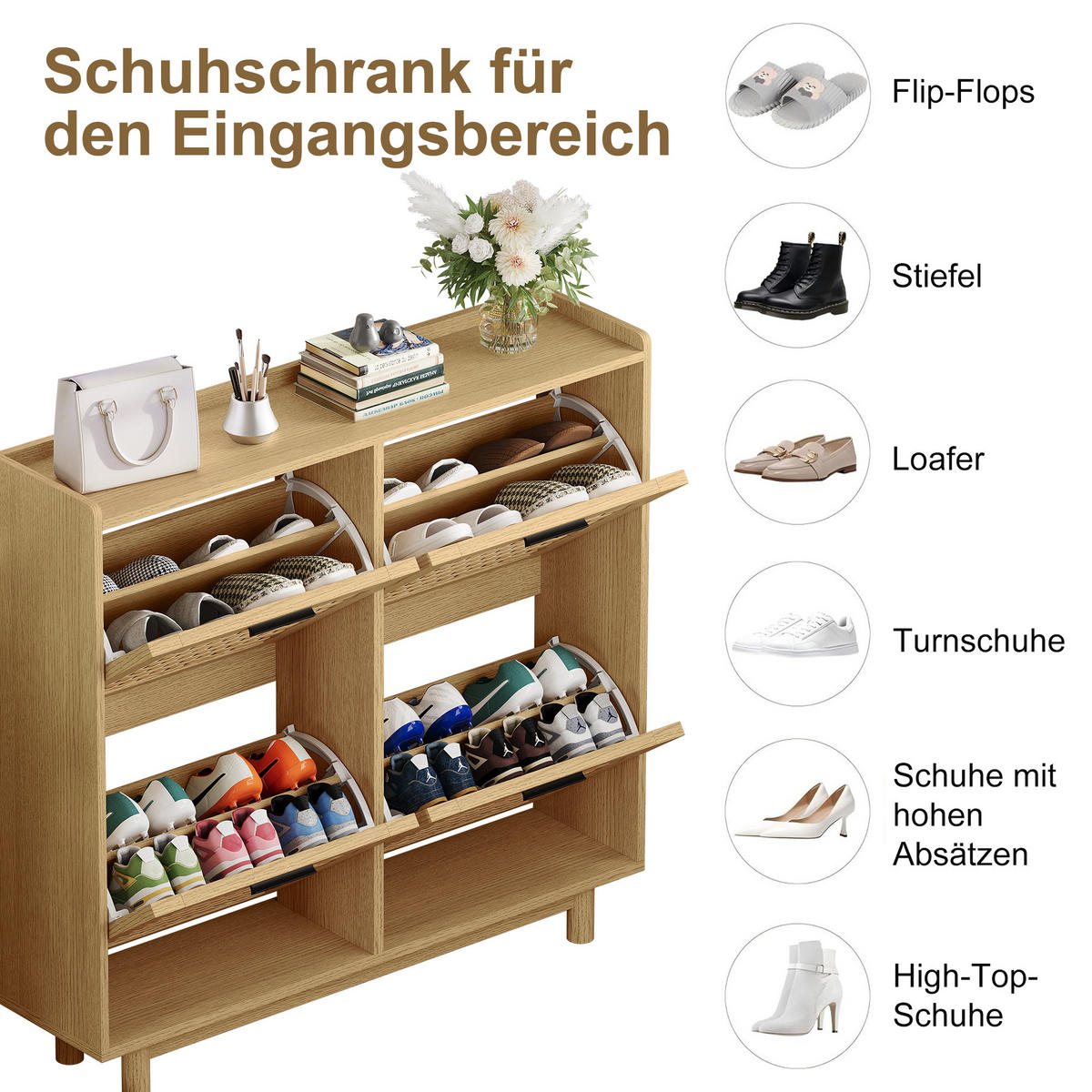 SCHUHSCHRANK 2 Ebenen, 8 Paare, modern, natürlich, 100x24x95 cm, Eiche - Naturfarben, Holz (100/95/24cm) - EuroLiving