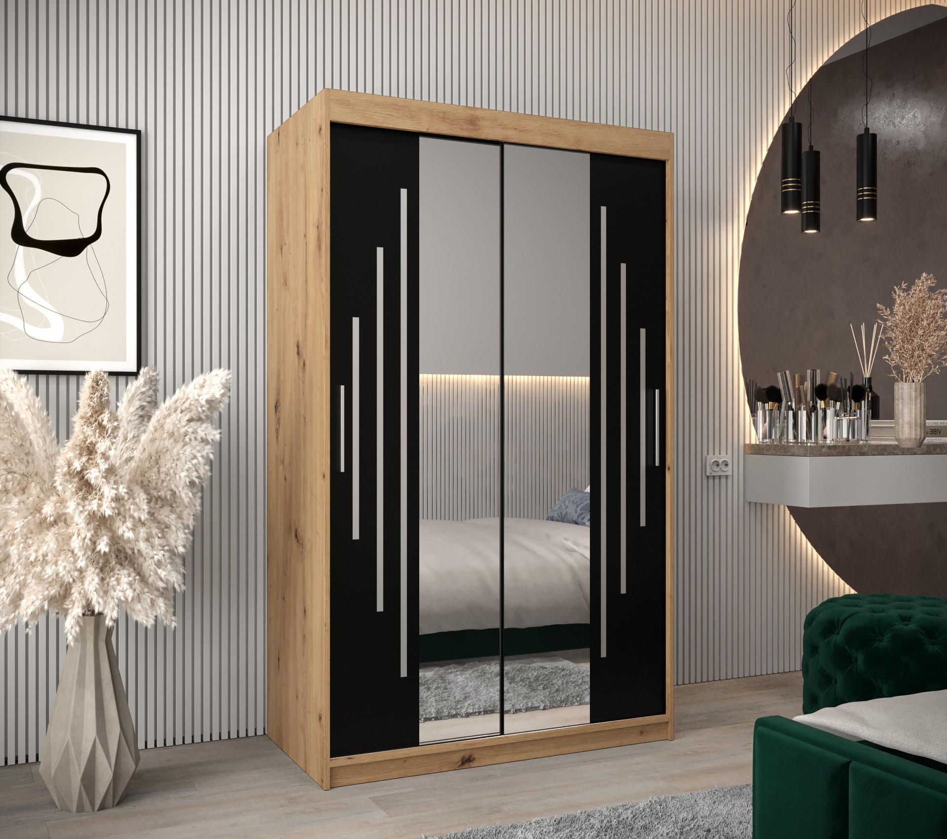 SCHWEBETÜRENSCHRANK 200/120/62 2-türig - Silberfarben/Schwarz, Holz/Kunststoff (120/200/62cm) - Abiks Möbel
