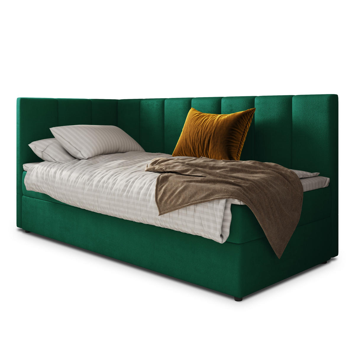 POSTEL BOXSPRING BEVE 90x200 cm, s matrací a úložným prostorem, tmavě zelená - tmavě zelená, kompozitní dřevo/textil (90/200cm) - MASSENO