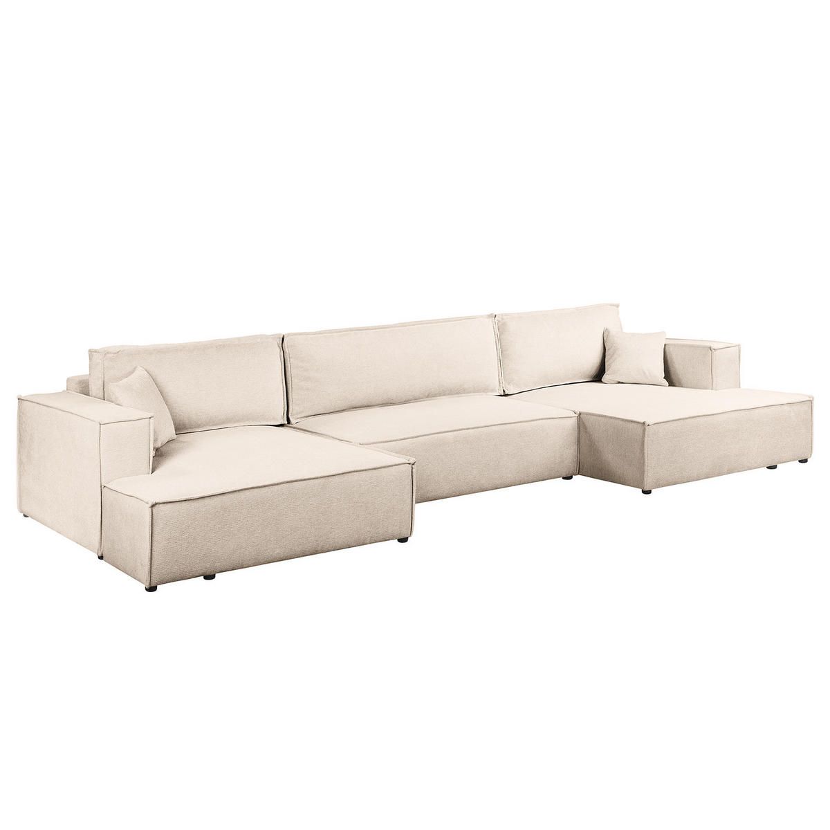 WOHNLANDSCHAFT mit Schlaffunktion - Beige/Schwarz, Kunststoff/Textil (398/70/148cm) - home24