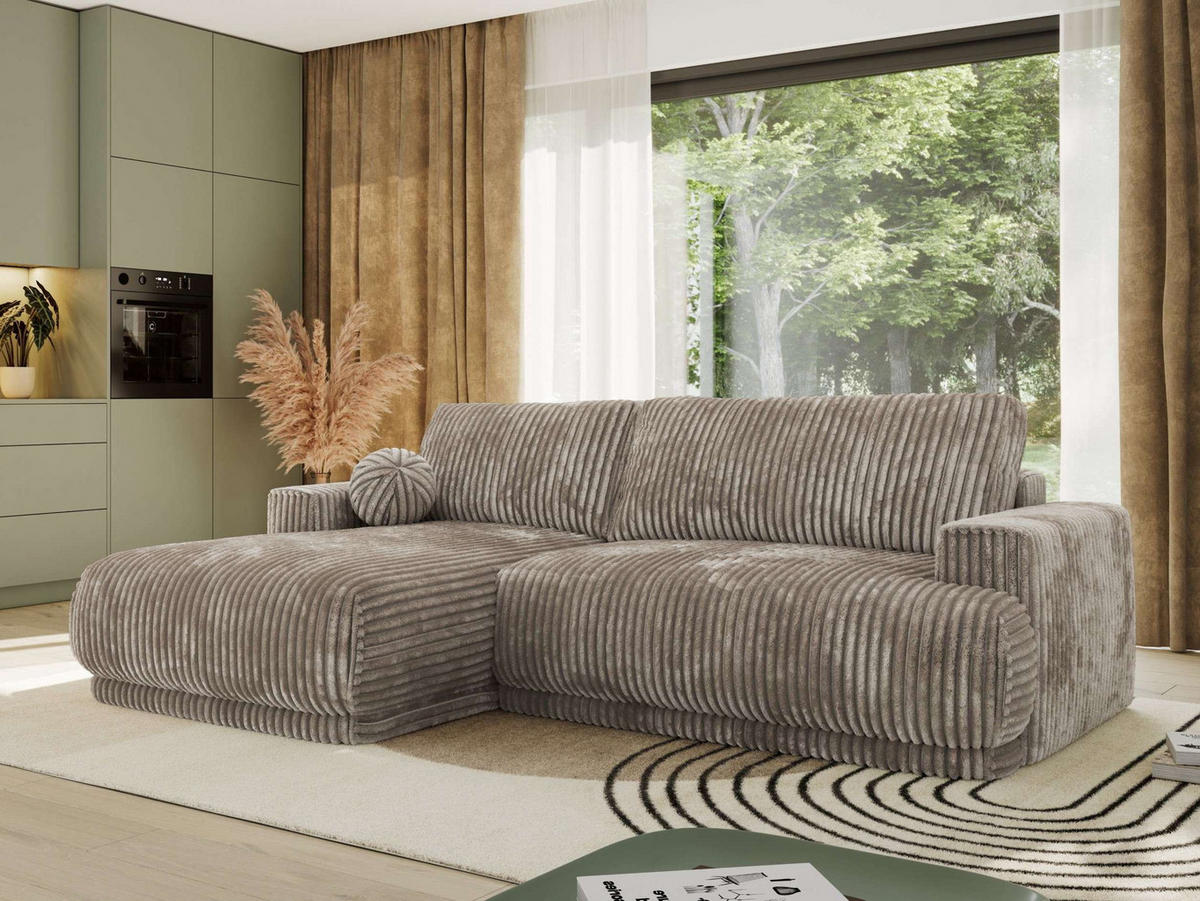 ECKSCHLAFSOFA RINA L Hellbraun Cord - links - Hellbraun/Schwarz, Kunststoff/Textil (267/170cm) - MKS