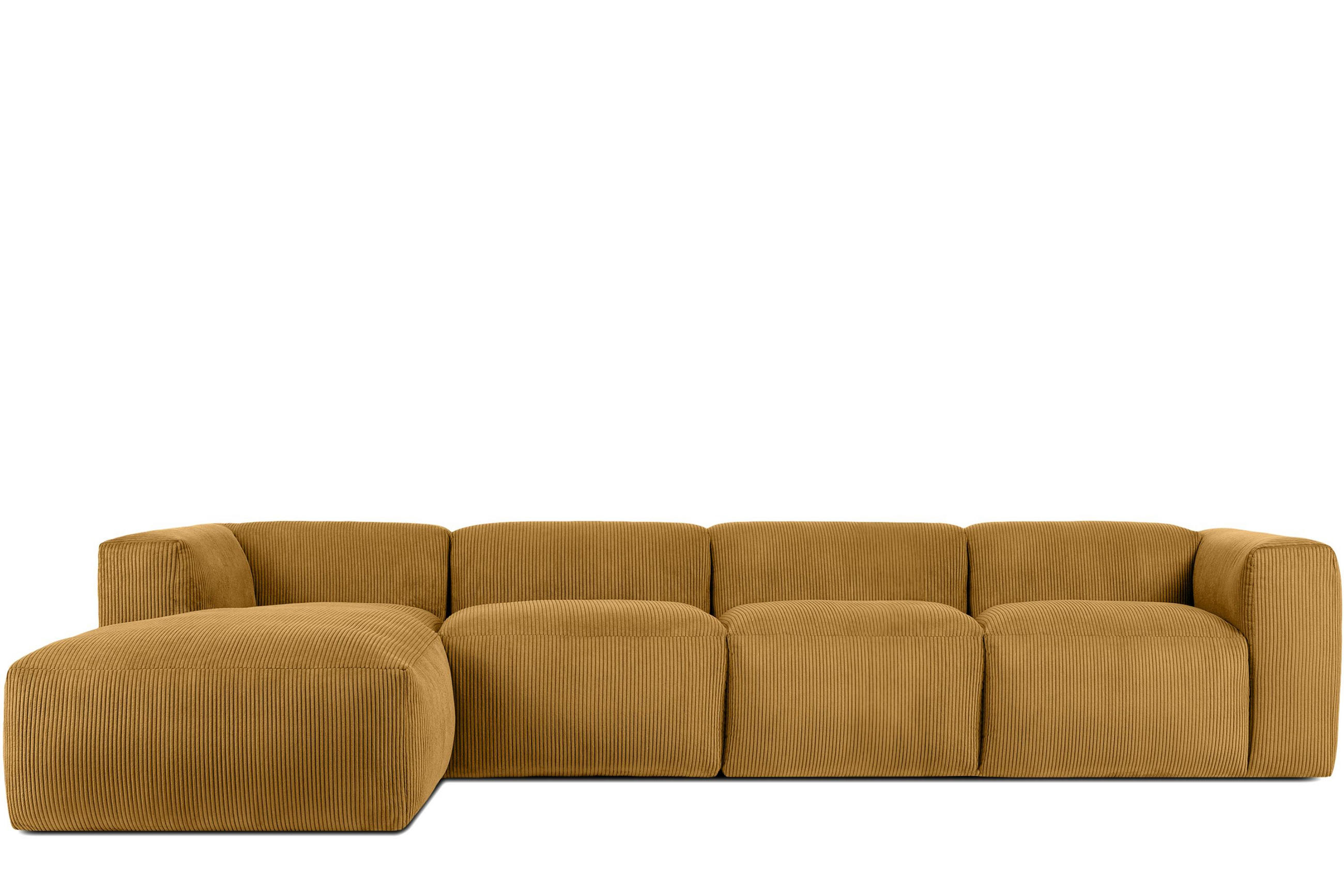 ECKMODULSOFA-LINKS BUFFO 6-Sitzer mit extrem weicher Sitzfläche, Kordstoff, gelb - Gelb, Textil (377/180cm) - KONSIMO®