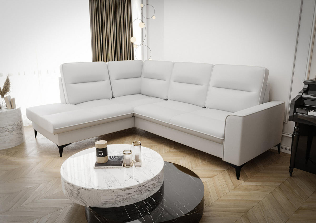 ECKSOFA KONGO RBN14, Eckcouch in L-Form mit Schlaffunktion, Farbe: Weiß, Kunstleder, Ottomane Links - Weiß, Textil (260/200cm) - O-Sofa