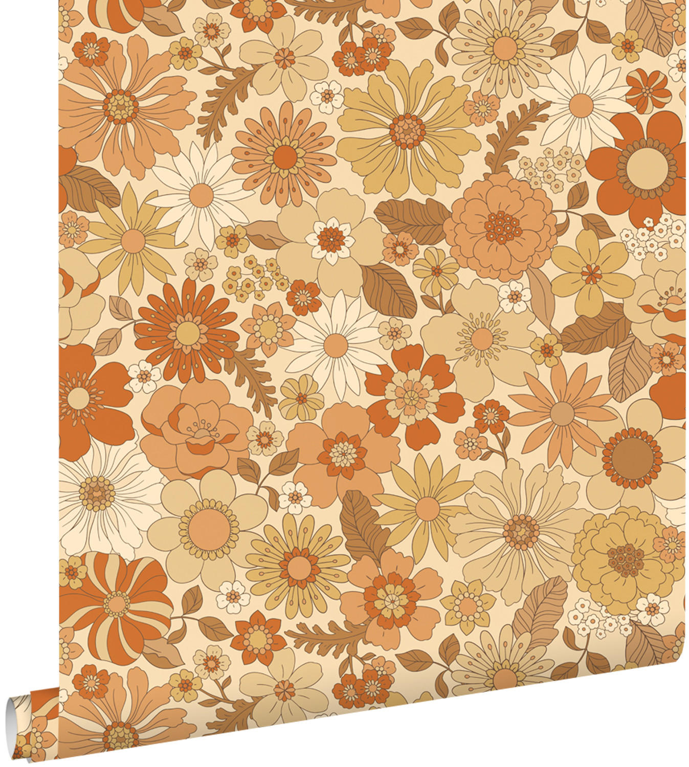 TAPETE Retro Blumen 53 cm x 10.05 m - Orange, Papier (53/1000cm) - ESTAhome