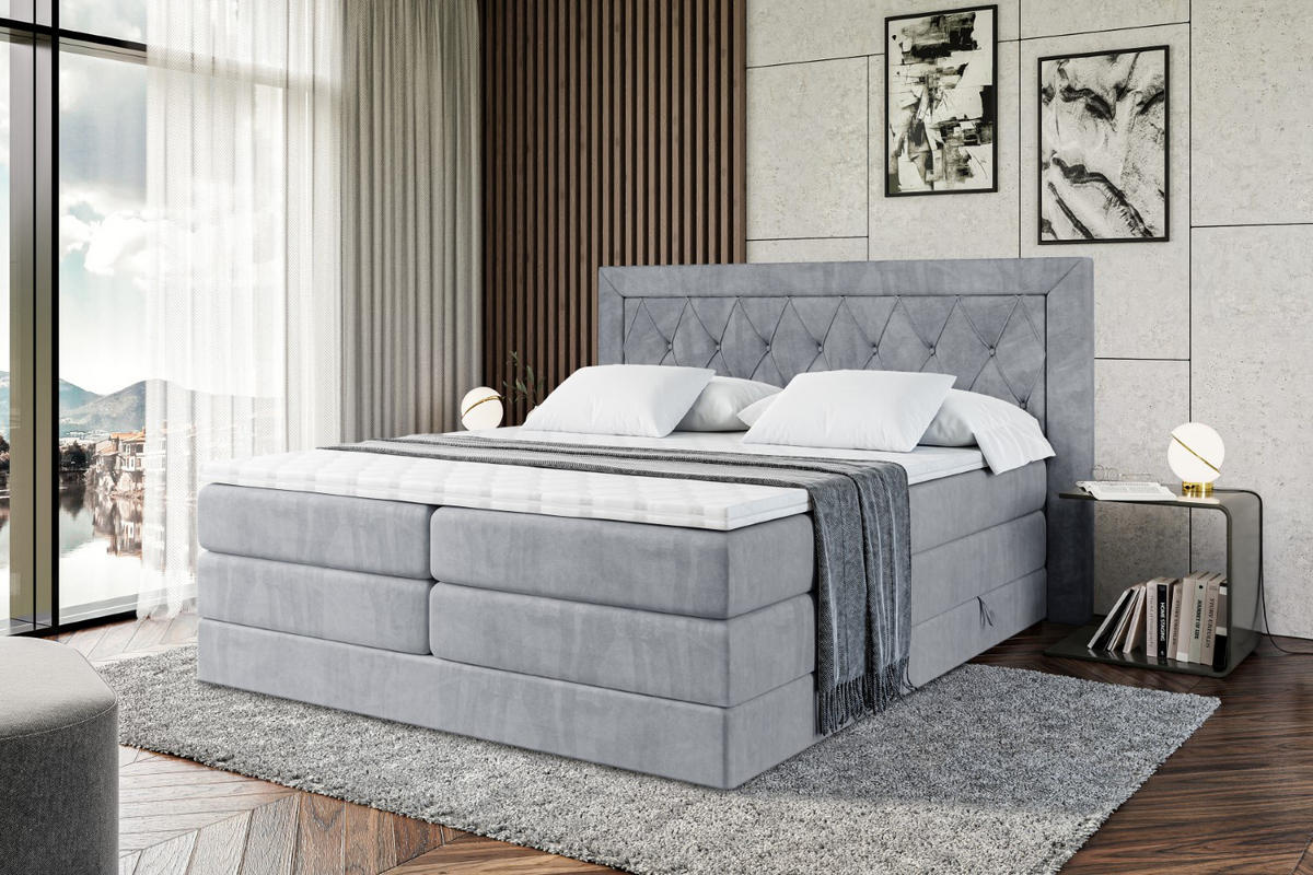 BOXSPRINGBETT NOEL KING - 140 x 200 - H3/H4 - Grau - Grau, Holzwerkstoff (140/200cm) - ALTDECOR