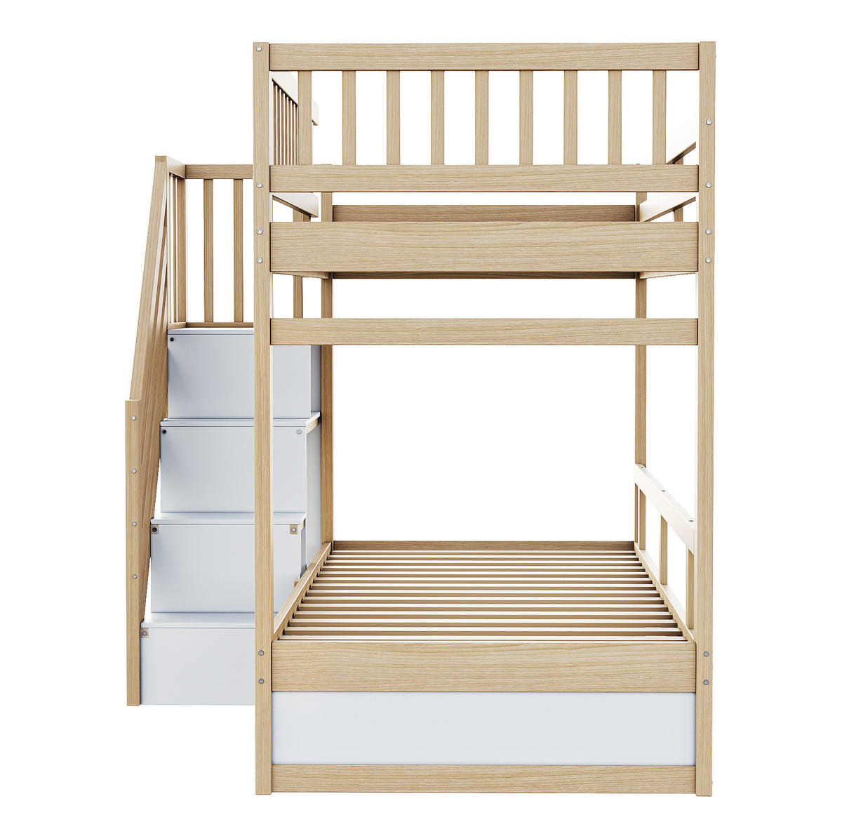 KINDERBETT aus Massivholz 90x200 cm mit Stauraumtreppe & Schublade - Naturfarben, Holz (90/200cm) - Modfu