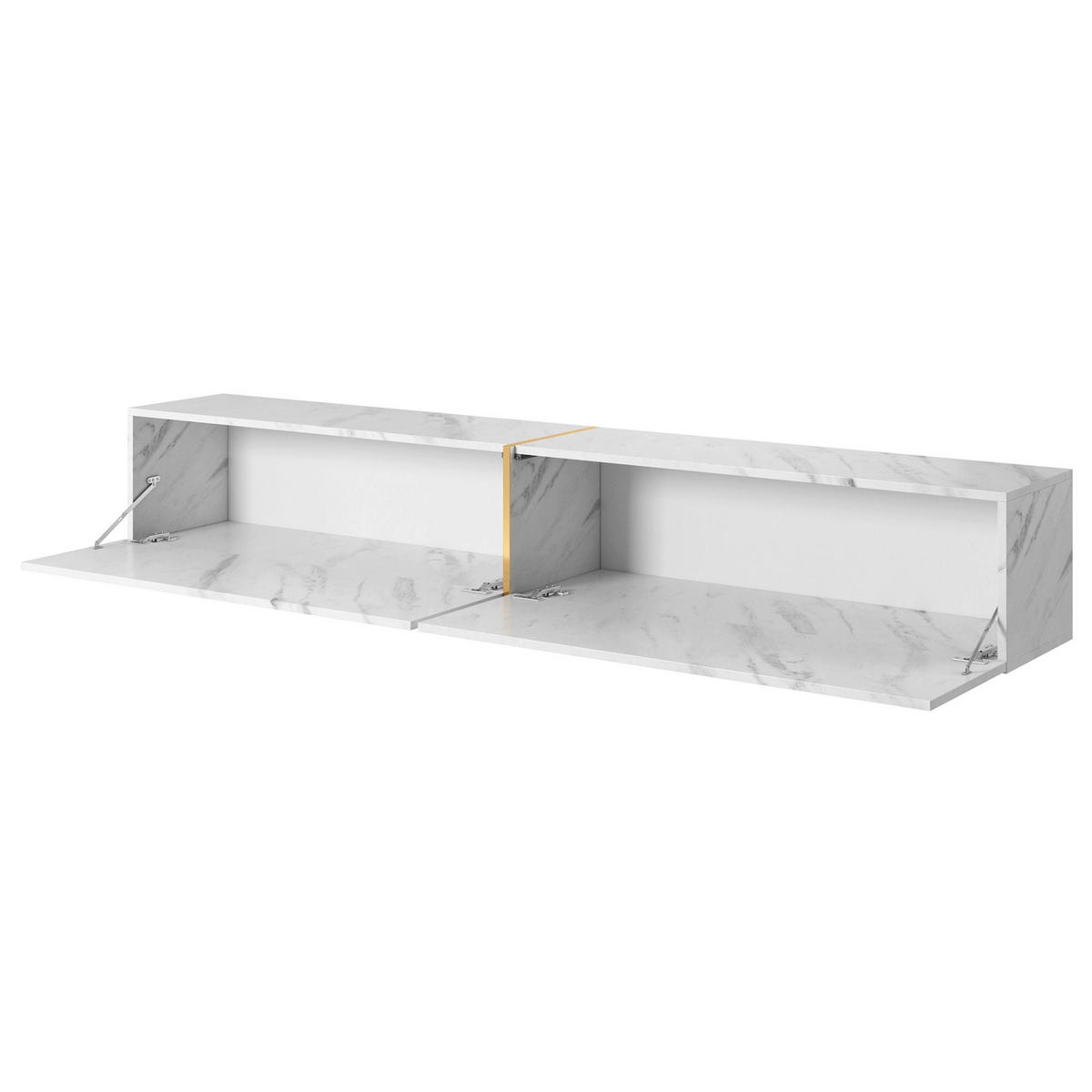 TV-LOWBOARD Bisira Weiße Marmoroptik / Gold 200/30/32 cm - Weiß, Holzwerkstoff (200/30/31.6cm) - Selsey