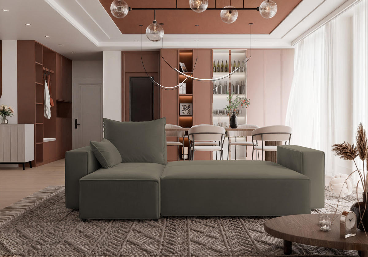 ECKSOFA Tobi mit Bettkasten und Schlaffunktion, L-Form, Velourstoff, Universal - Braun, Holzwerkstoff (246/145cm) - 4ALL HOME