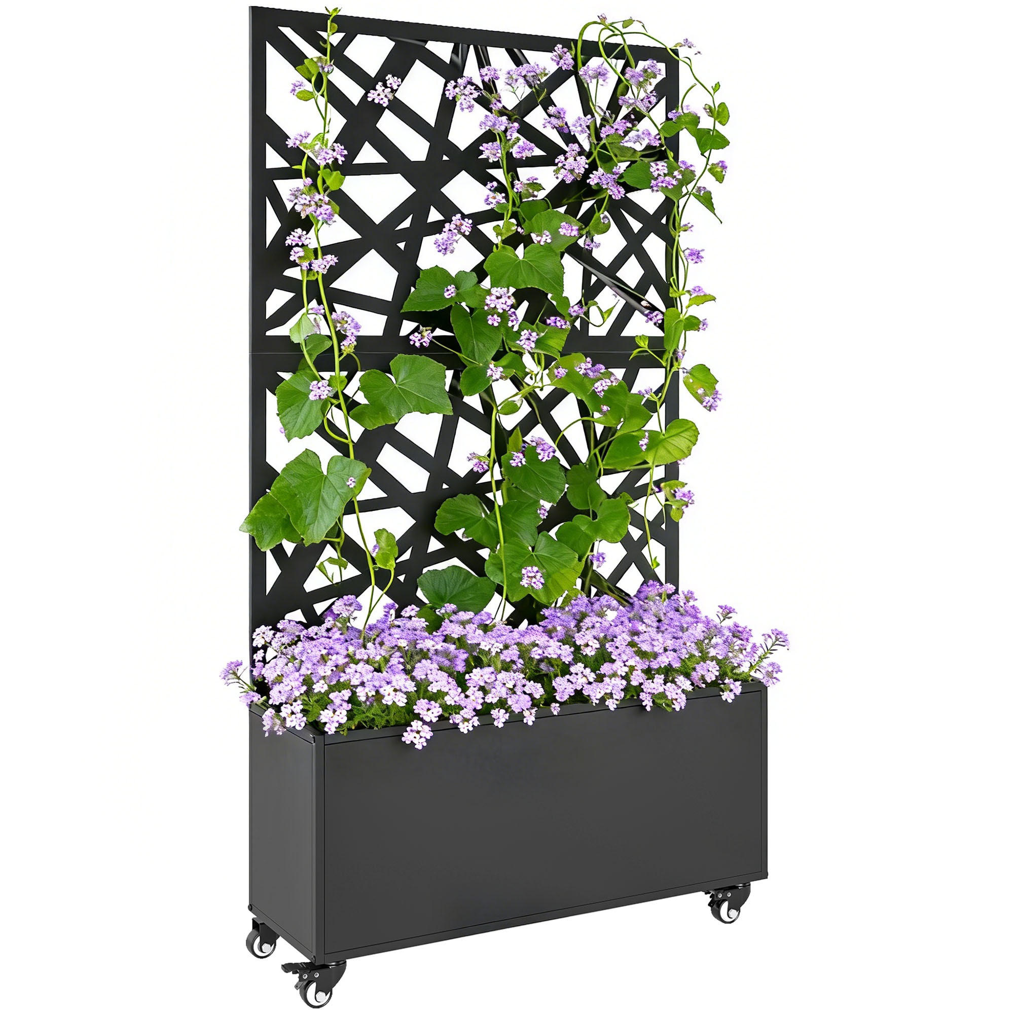 HOCHBEET DE-12295 mit Sichtschutz u. Rollen, 90/30/160 cm Schwarz - Schwarz, Metall (90/160/30cm) - ComfortXL
