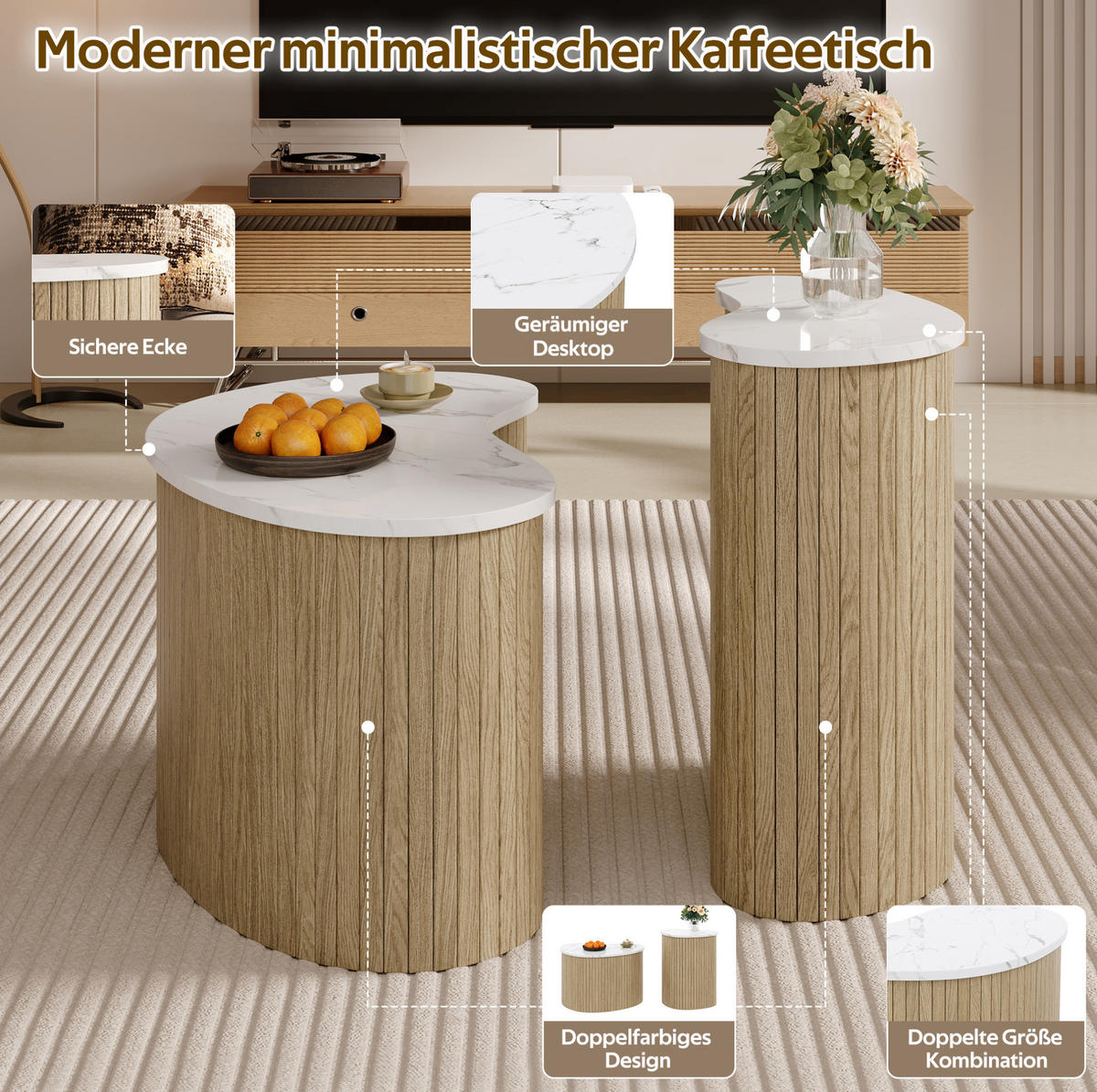 COUCHTISCH aus MDF 60x37x38 & 40x25x50 cm in Natur - Naturfarben, Holzwerkstoff (37/60/38cm) - Modfu