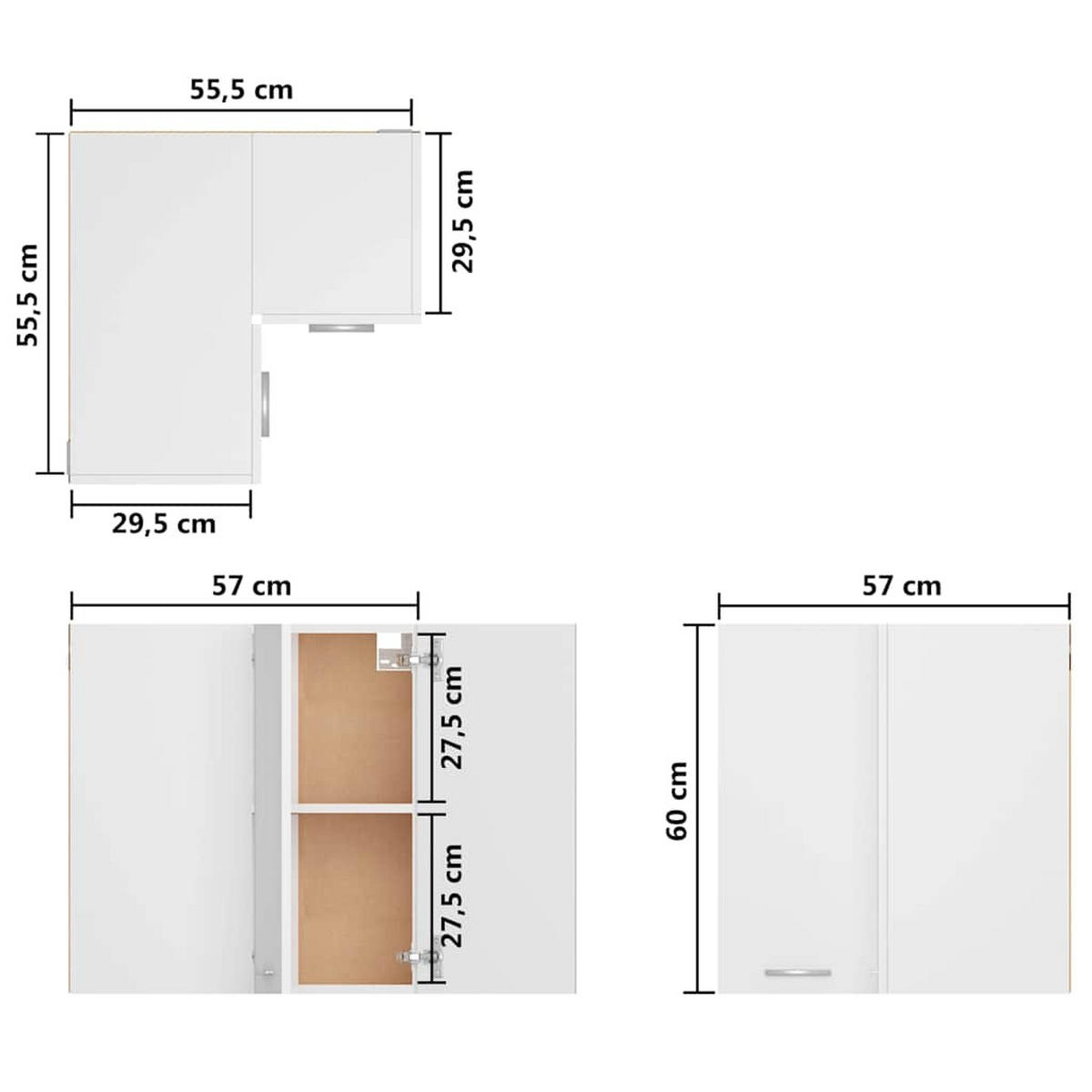 ECKHÄNGESCHRANK Weiss 57/57/60 Cm Holzwerkstoff - Weiß, Holzwerkstoff (57/60/57cm) - vidaXL