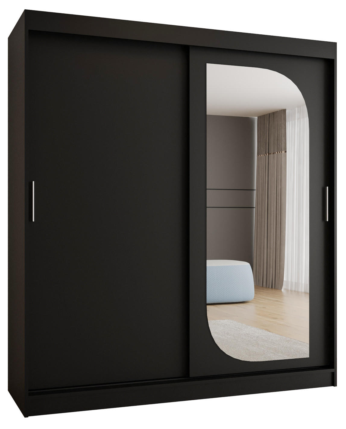 SCHWEBETÜRENSCHRANK 200/180/62 2-türig - Silberfarben/Schwarz, Holz (180/200/62cm) - MÖBEL KRYSPOL