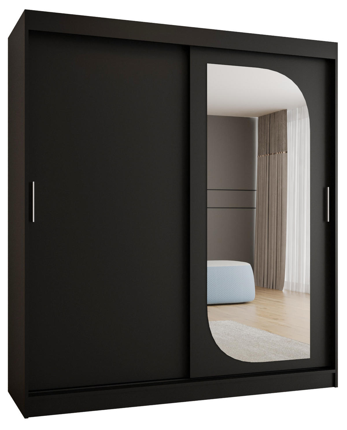 SCHWEBETÜRENSCHRANK 200/180/62 2-türig - Silberfarben/Schwarz, Holz (180/200/62cm) - MÖBEL KRYSPOL