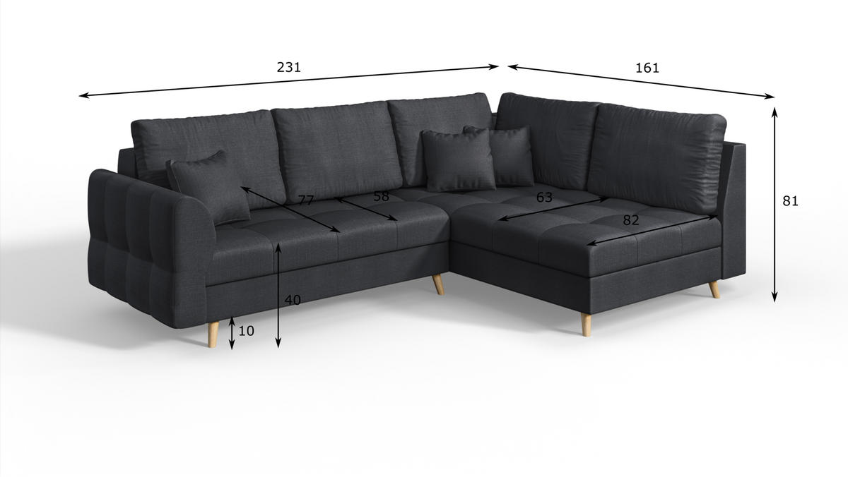 ECKSOFA MIT HOCKER Lorine Mikrofaser Anthrazit - Hellbraun/Anthrazit, Buchenholz/Textil (231/161cm) - S-Style Möbel