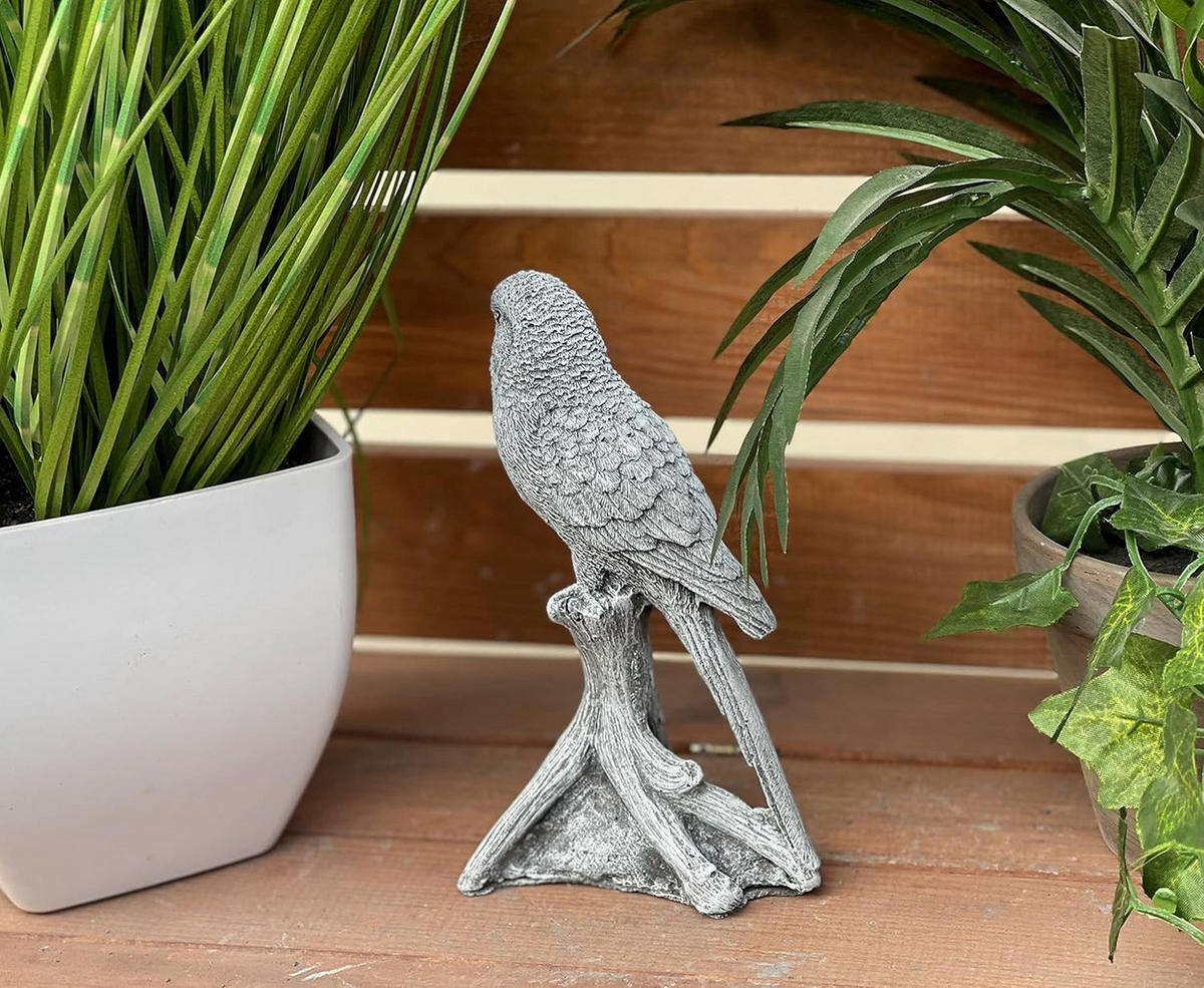 STEINFIGUR Wellensittich frostfest Winterfest Steinguss - Grau, Stein (6/16/11cm) - stoneandstyle