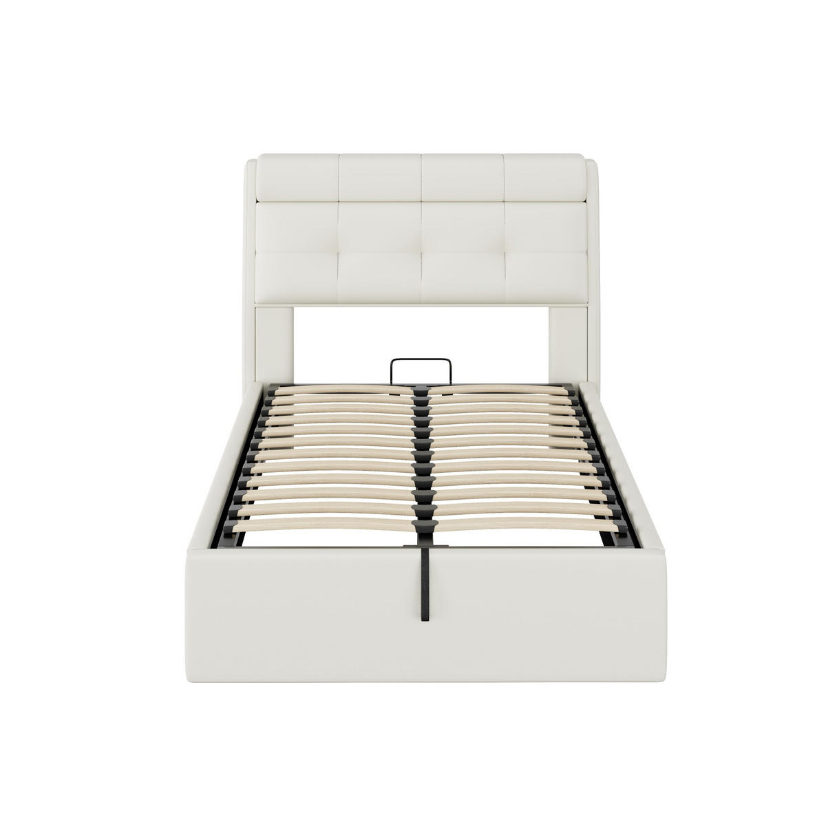 POLSTERBETT 90/200 cm Weiß mit hydraulischem Bettkasten und Lattenrost - Weiß, Kunststoff (90/200cm) - OKWISH