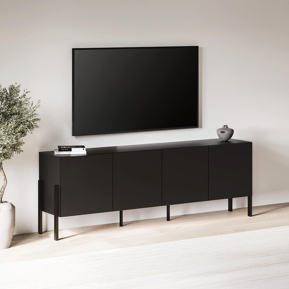 TV STOLEK Bérénice Černá - černá, kompozitní dřevo (204/70/40cm) - Petits-meubles