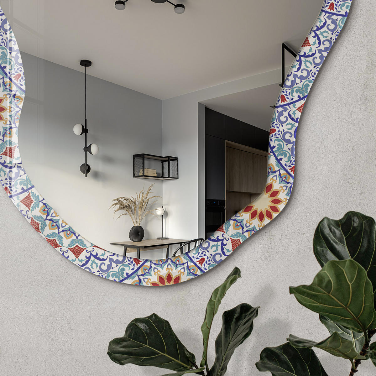 SPIEGEL 90x45 cm asymmetrisch mit Druck - Orientalische Mandalas - Transparent, Glas (45/90/0.4cm) - TULUP