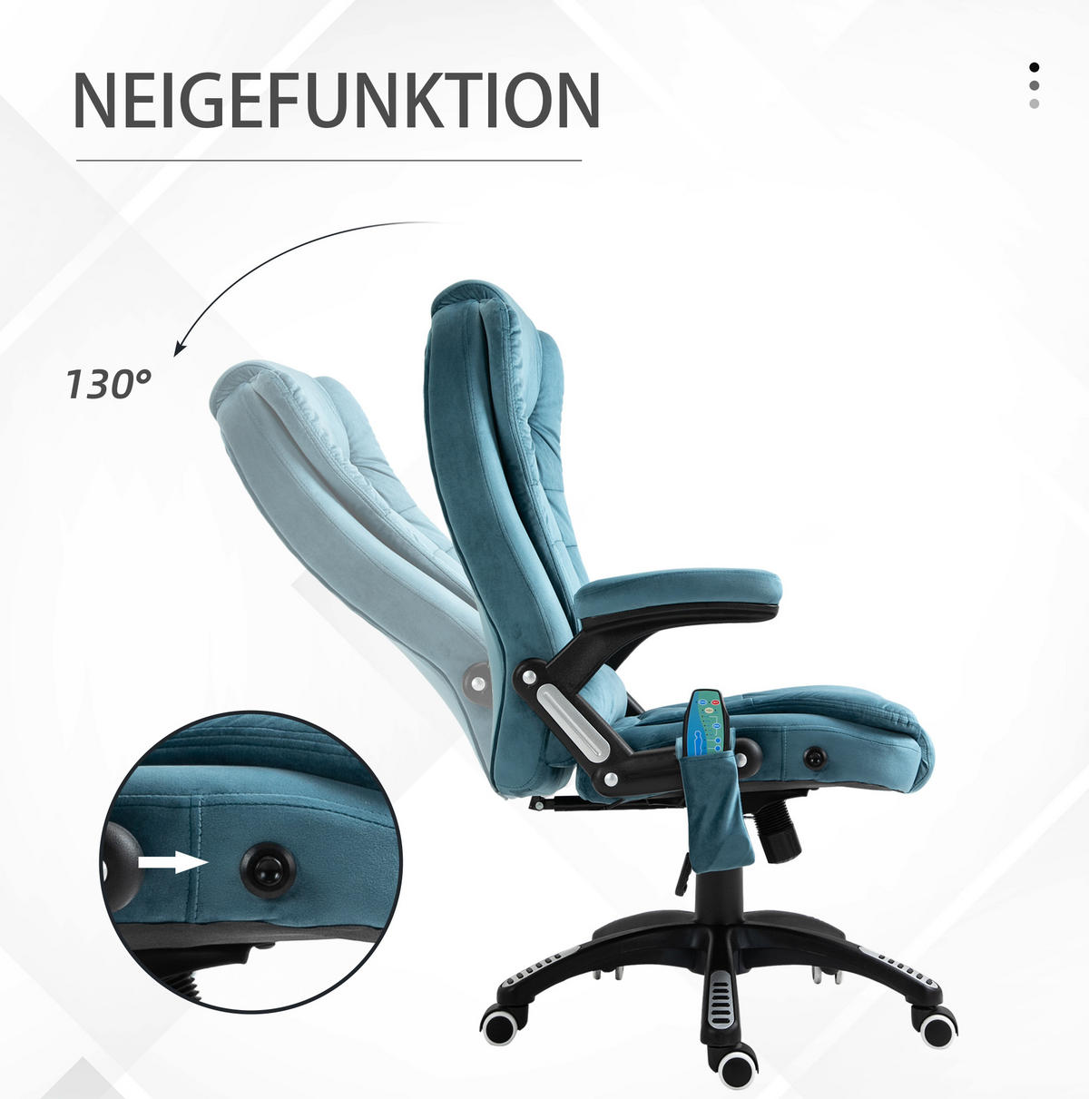 GAMINGSTUHL 68/72/110-120 cm, Massage- und Wärmefunktion, höhenverstellbar, blau - Blau, Kunststoff (72/120/68cm) - Redom