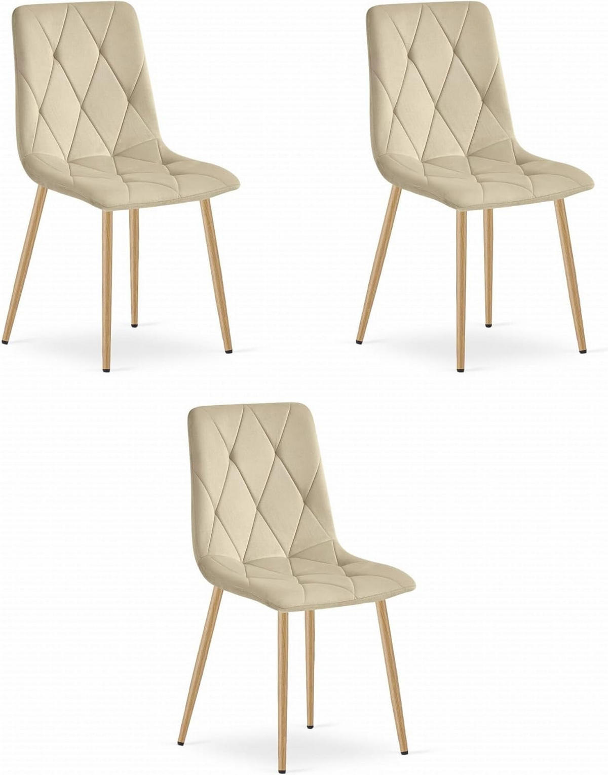 ESSZIMMERSTUHL 3er Set Hellbeige Velours, Gepolsterte Sitzfläche, Holzbeine, Modernes Design - Beige, Textil (46/89/56cm) - Best For Home