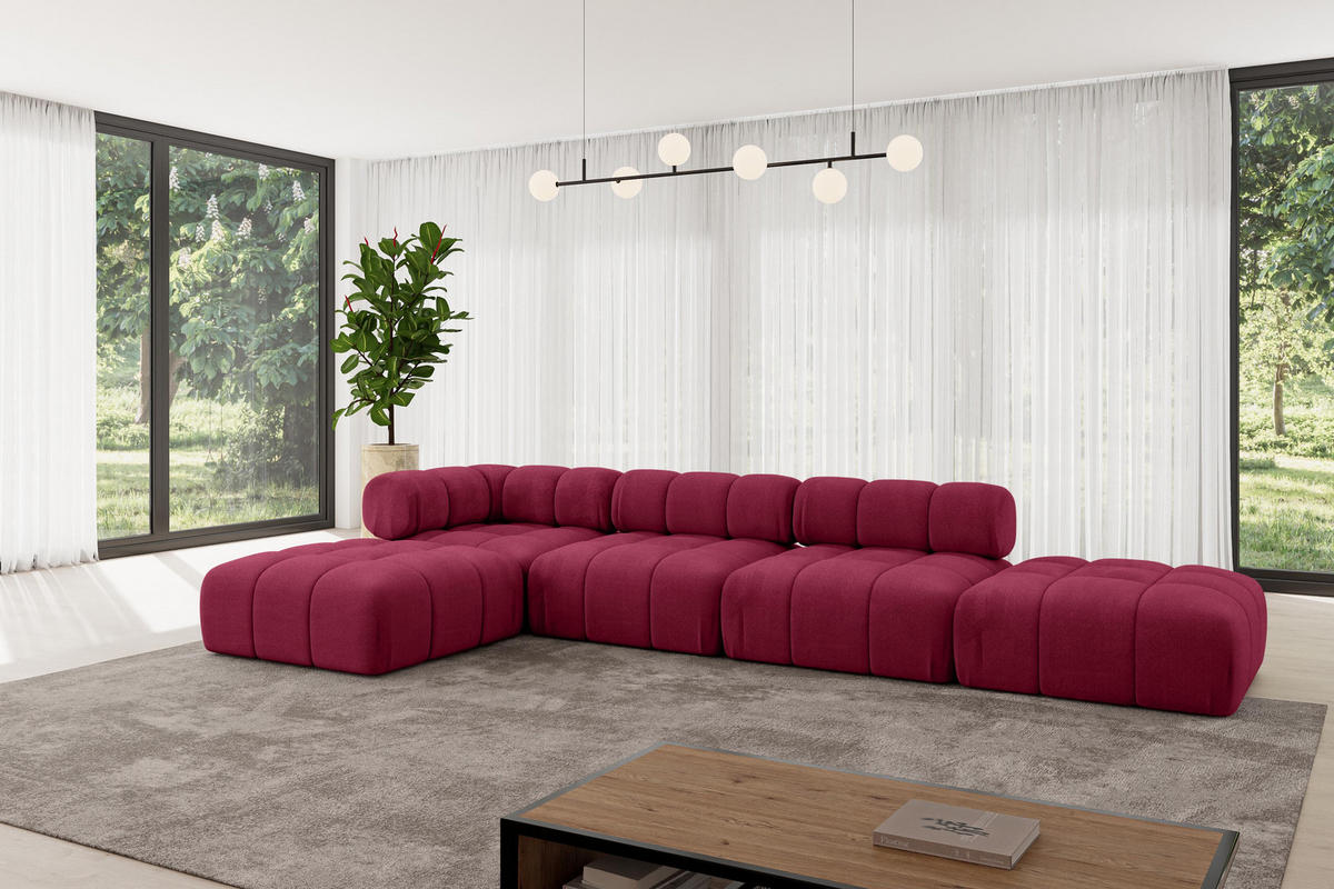 ECKSOFA modulares Sofa Kerru-L2 - 380x190x70 cm Bordeauxrot Velours - Bordeaux, Holzwerkstoff/Textil (380/190cm) - ALTDECOR