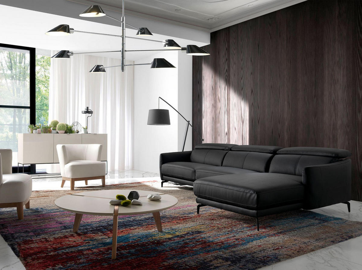 ECKSOFA Rechtes Chaiselongue-Sofa aus schwarzem Leder 283/174/94 cm - Schwarz, Leder (283/174cm) - ANGEL CERDA