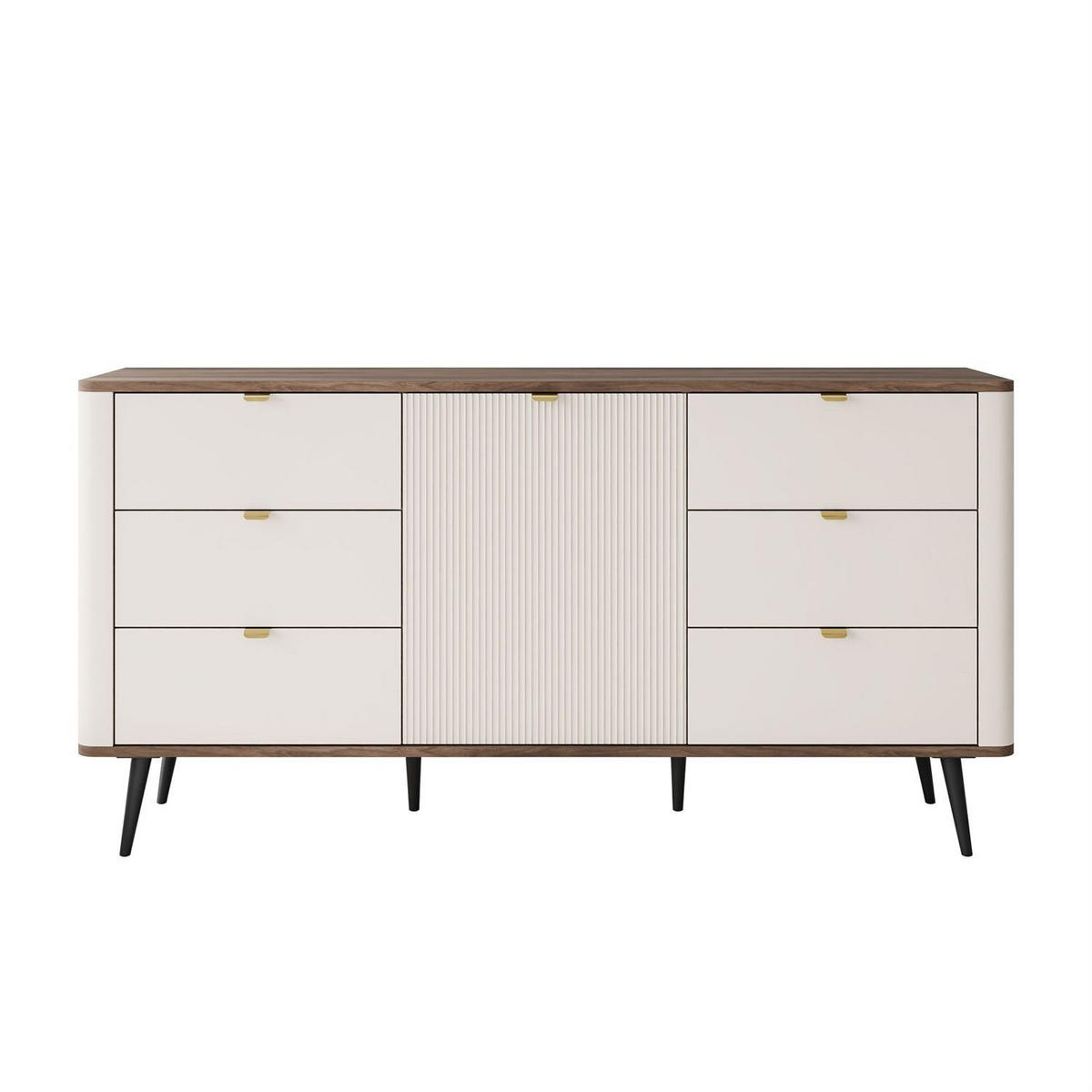 KOMMODE für den Flur AUTUMN 1D6S mit sechs Schubladen, Kaschmir / Nussbaum - Beige/Braun, Holzwerkstoff (160/82/40cm) - Lookway