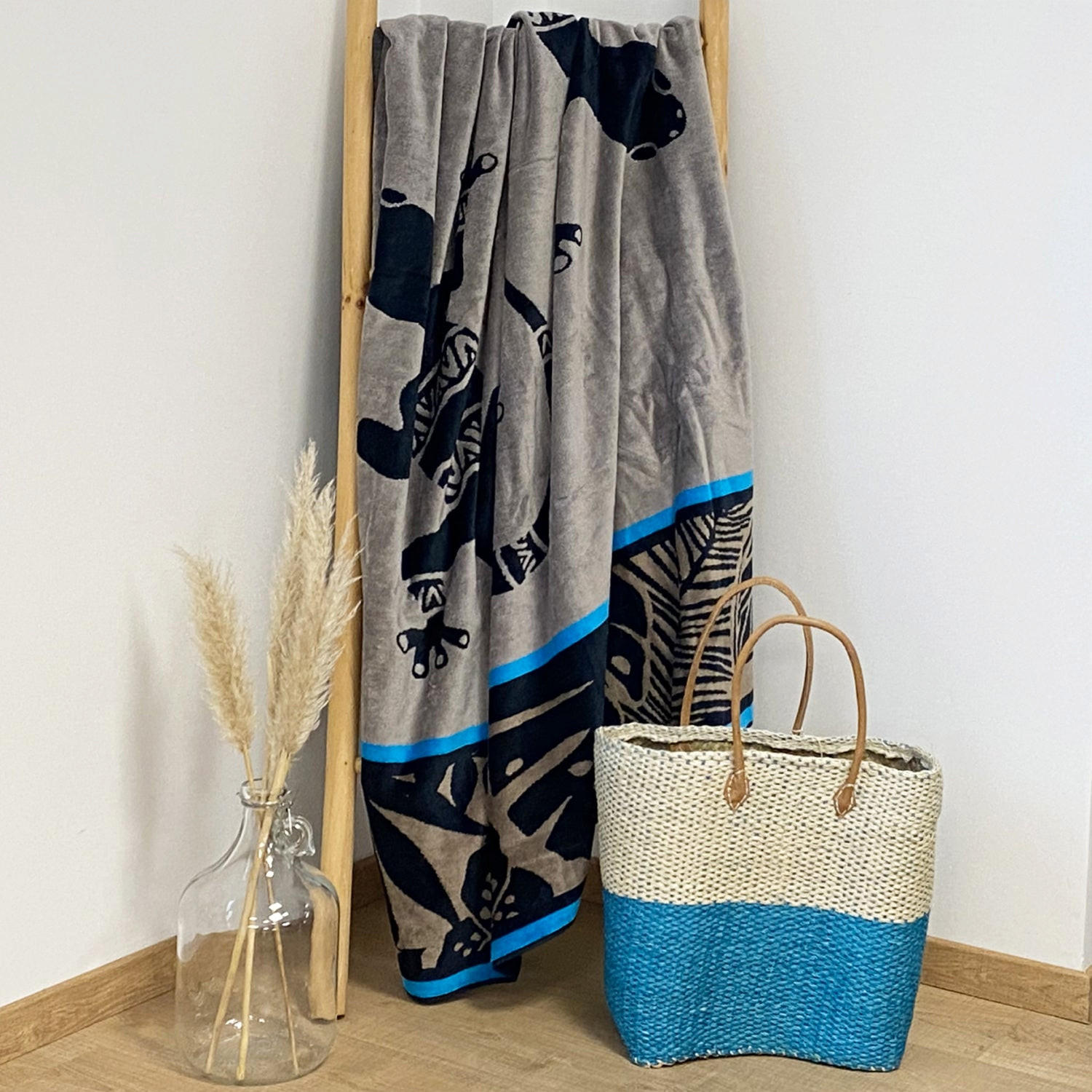 STRANDTUCH Frottee Velours Jacquard Escondido 140x180 400g/m² - Grau, Textil (140/180cm) - LE COMPTOIR DE LA PLAGE